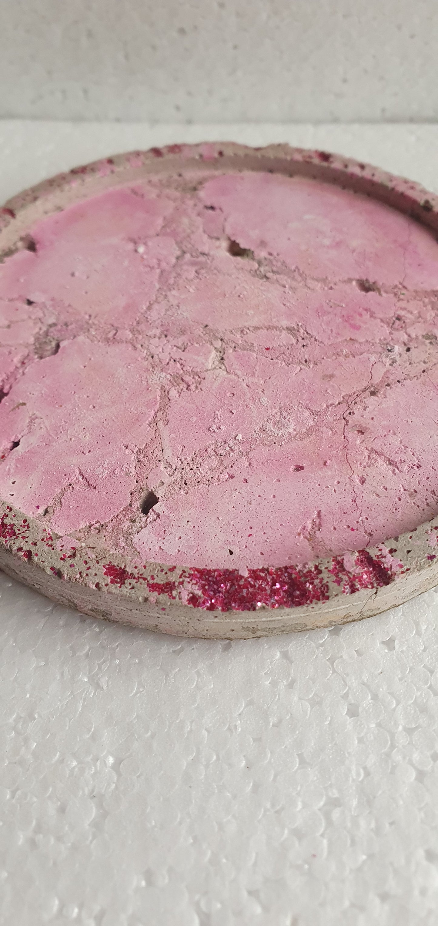 Single Round Decoupage Coaster Trinket Tray Cement Base Pink Home Decor Gift