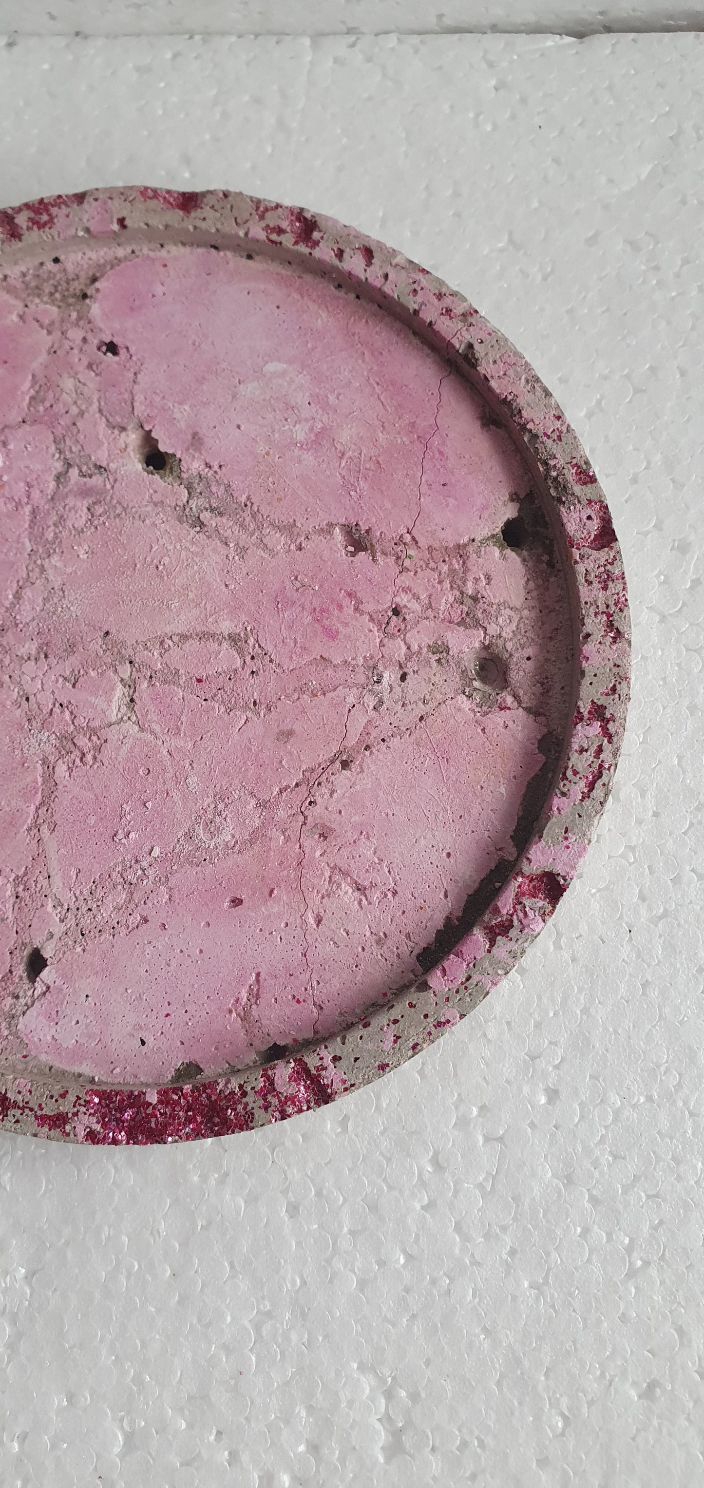 Single Round Decoupage Coaster Trinket Tray Cement Base Pink Home Decor Gift
