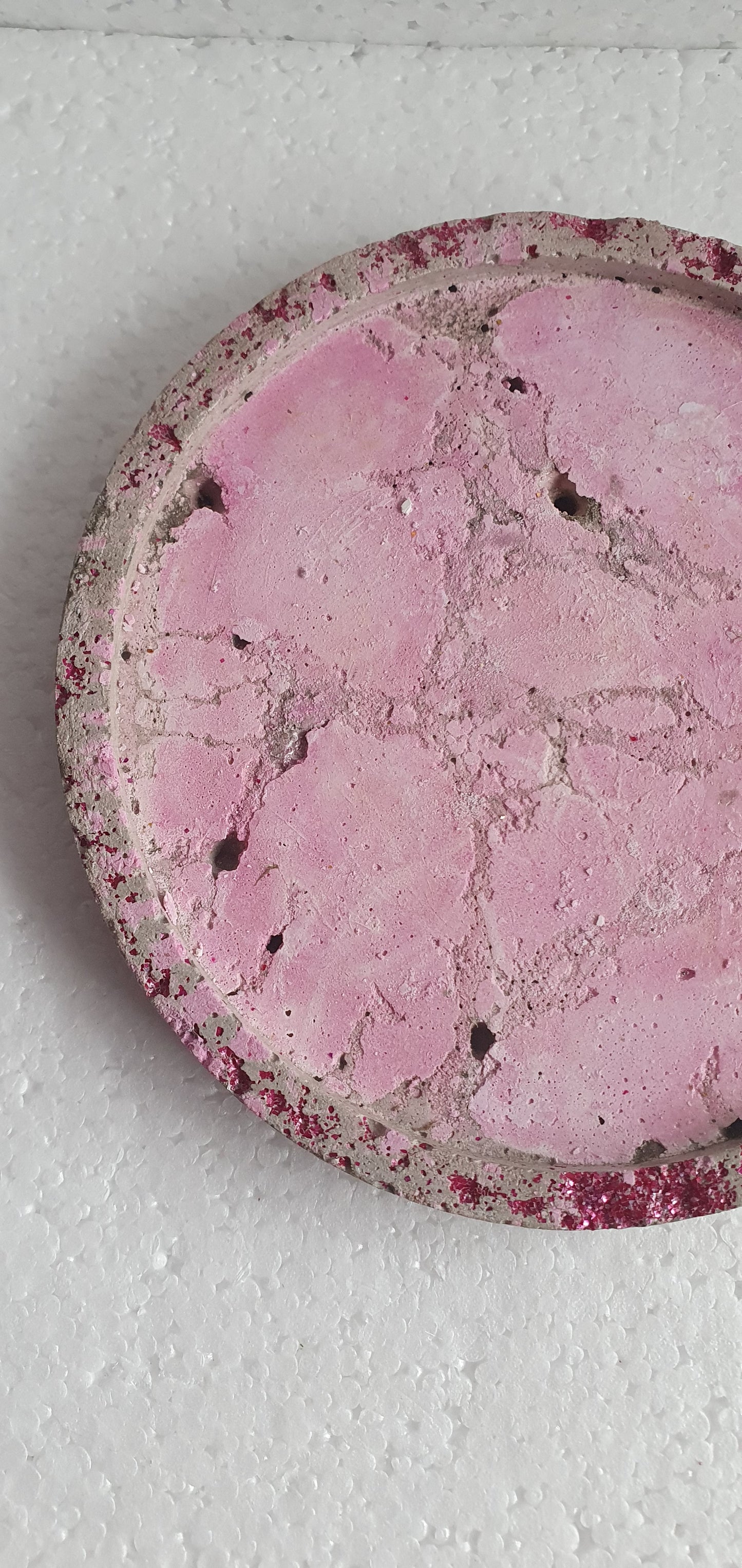 Single Round Decoupage Coaster Trinket Tray Cement Base Pink Home Decor Gift