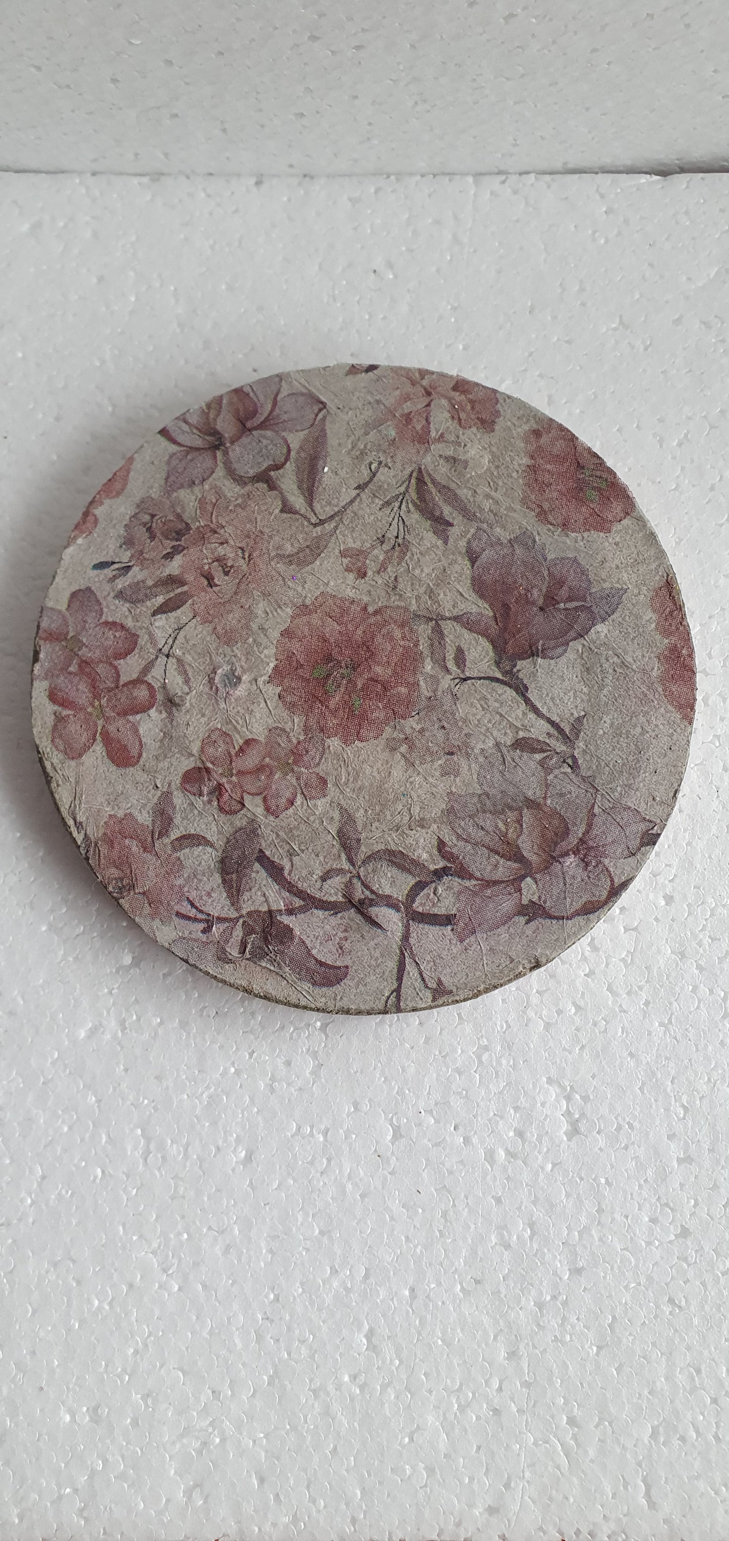 Single Round Decoupage Coaster Trinket Tray Cement Base Pink Home Decor Gift