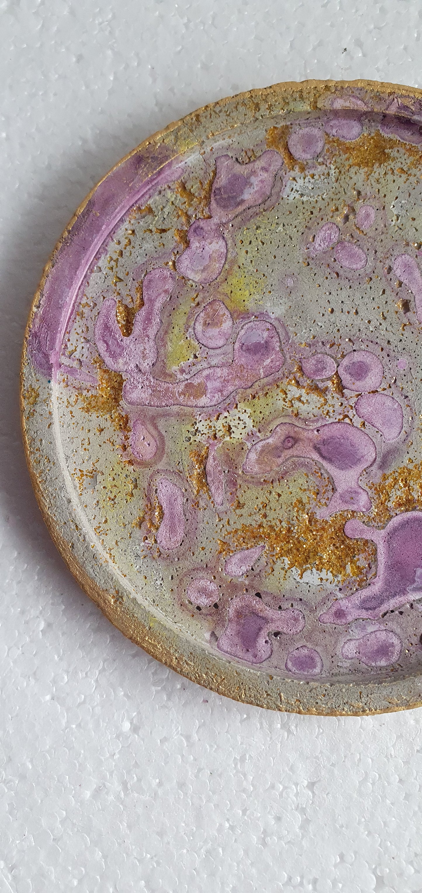 Single Round Decoupage Coaster Trinket Tray Cement Base Grey Gold Purple Home Decor Gift