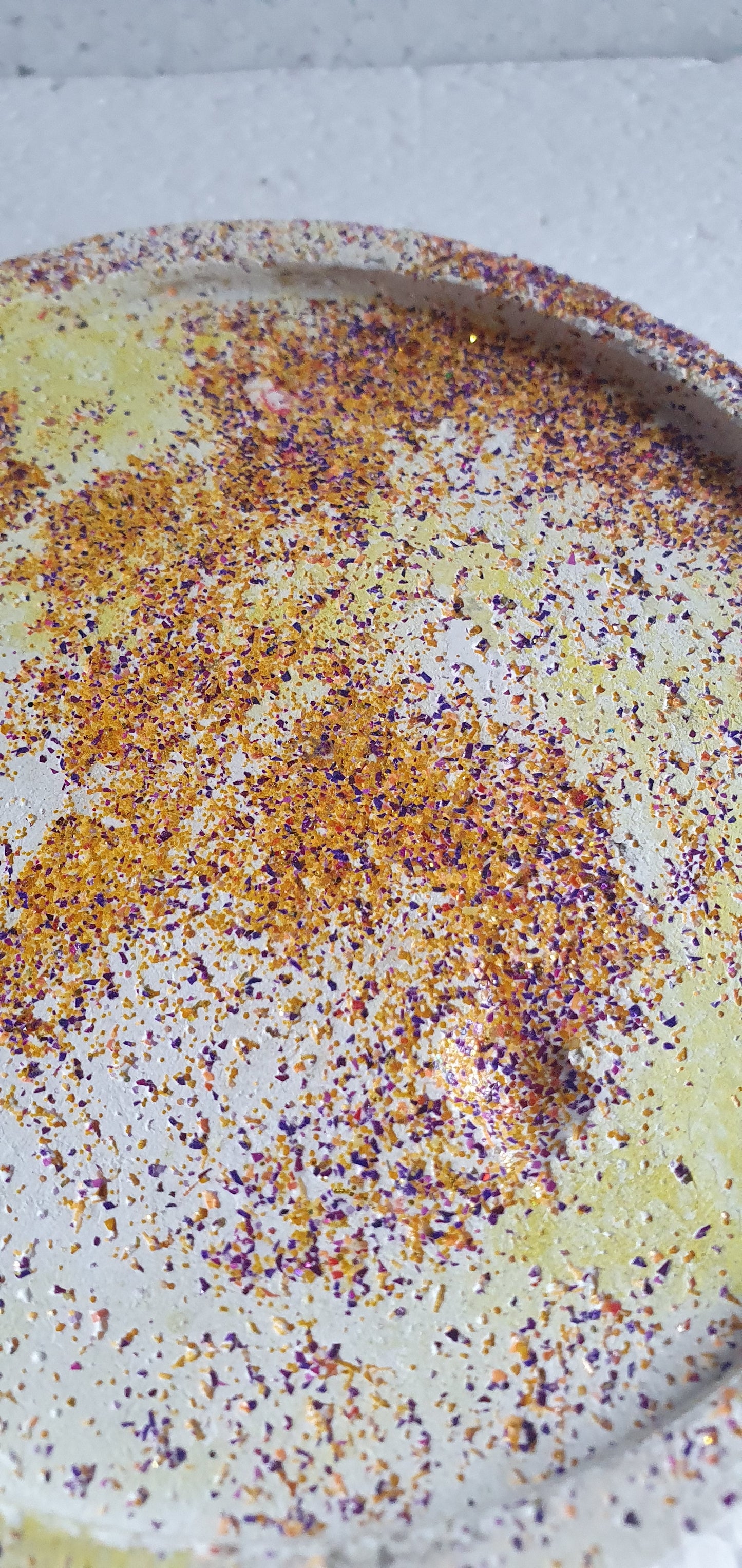 Single Round Decoupage Coaster Trinket Tray Cement Base White Gold Yellow Home Decor Gift