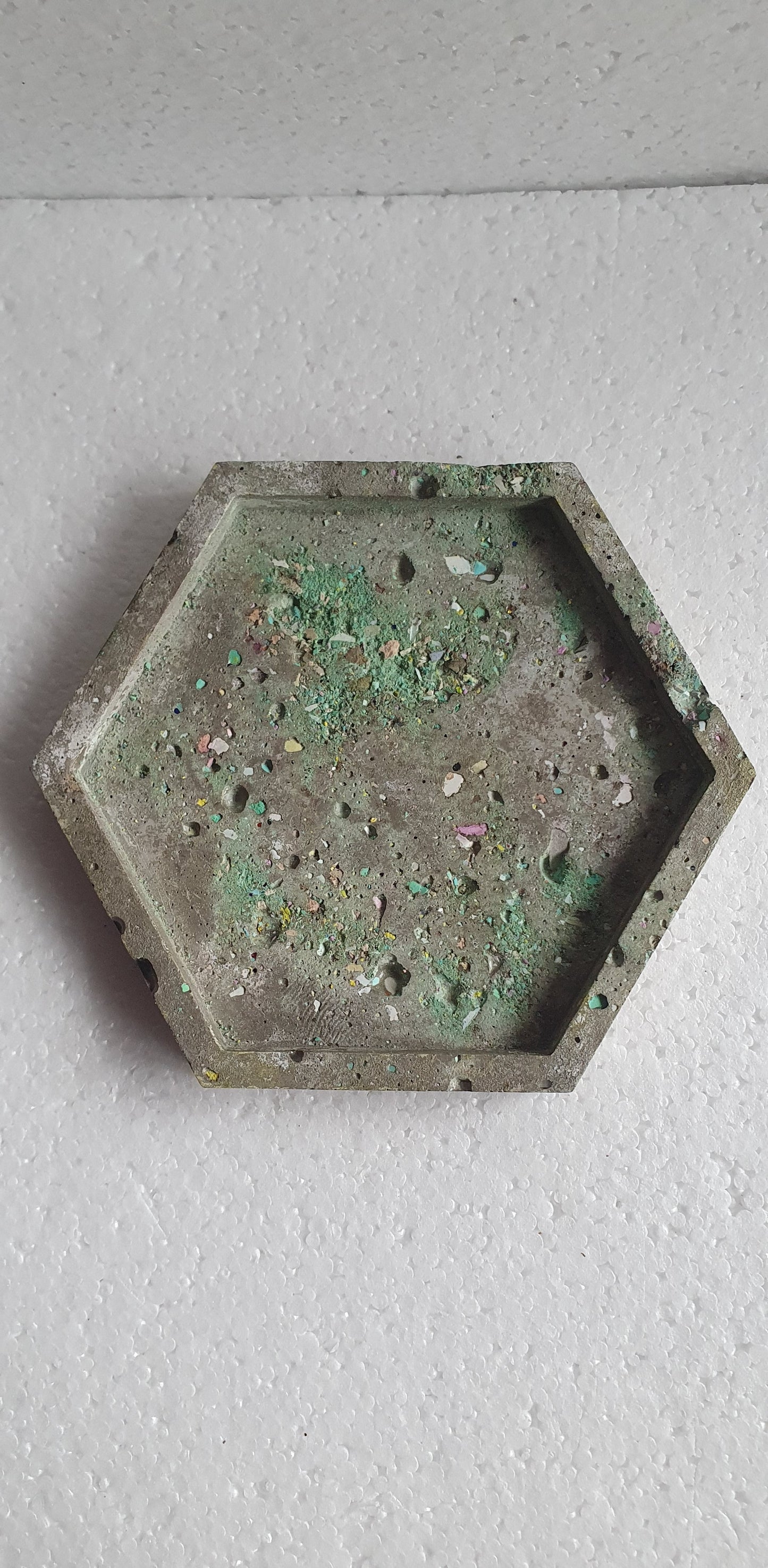Single Hexagon Coaster Cement Base Grey Green White Home Decor Gift