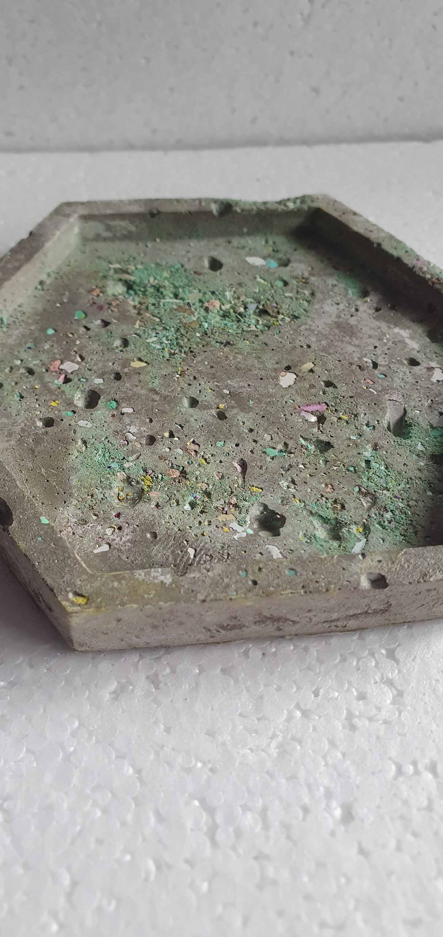 Single Hexagon Coaster Cement Base Grey Green White Home Decor Gift