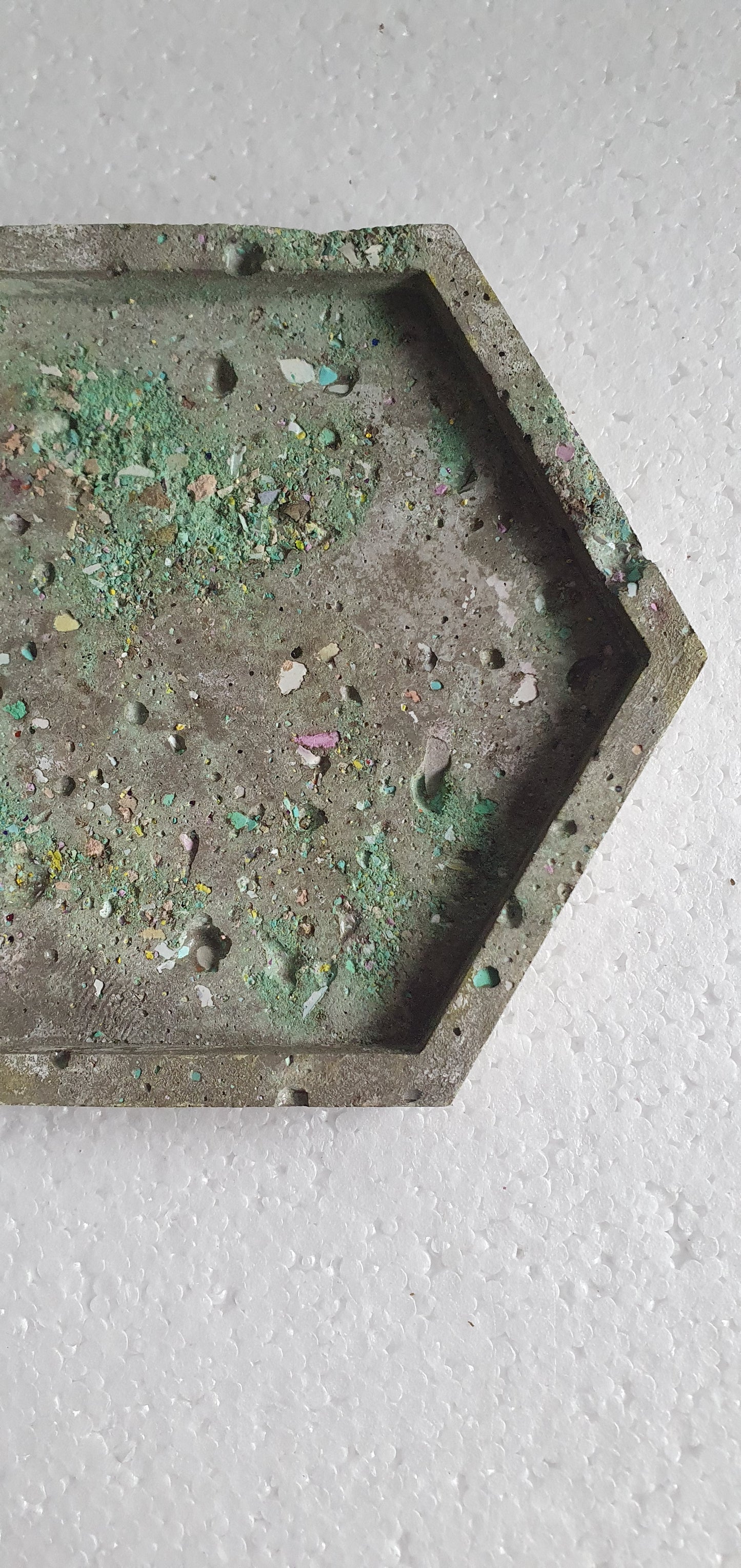 Single Hexagon Coaster Cement Base Grey Green White Home Decor Gift
