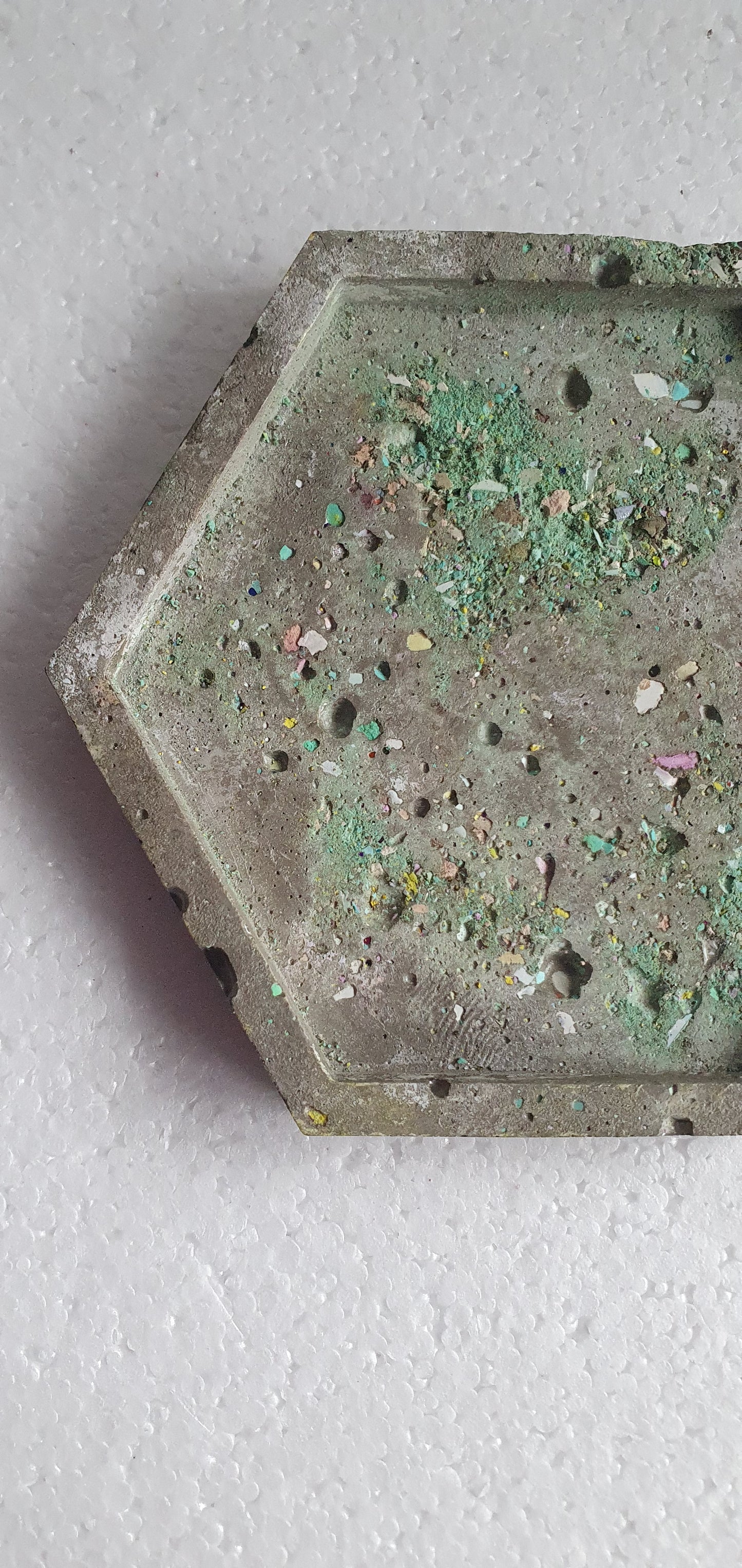 Single Hexagon Coaster Cement Base Grey Green White Home Decor Gift