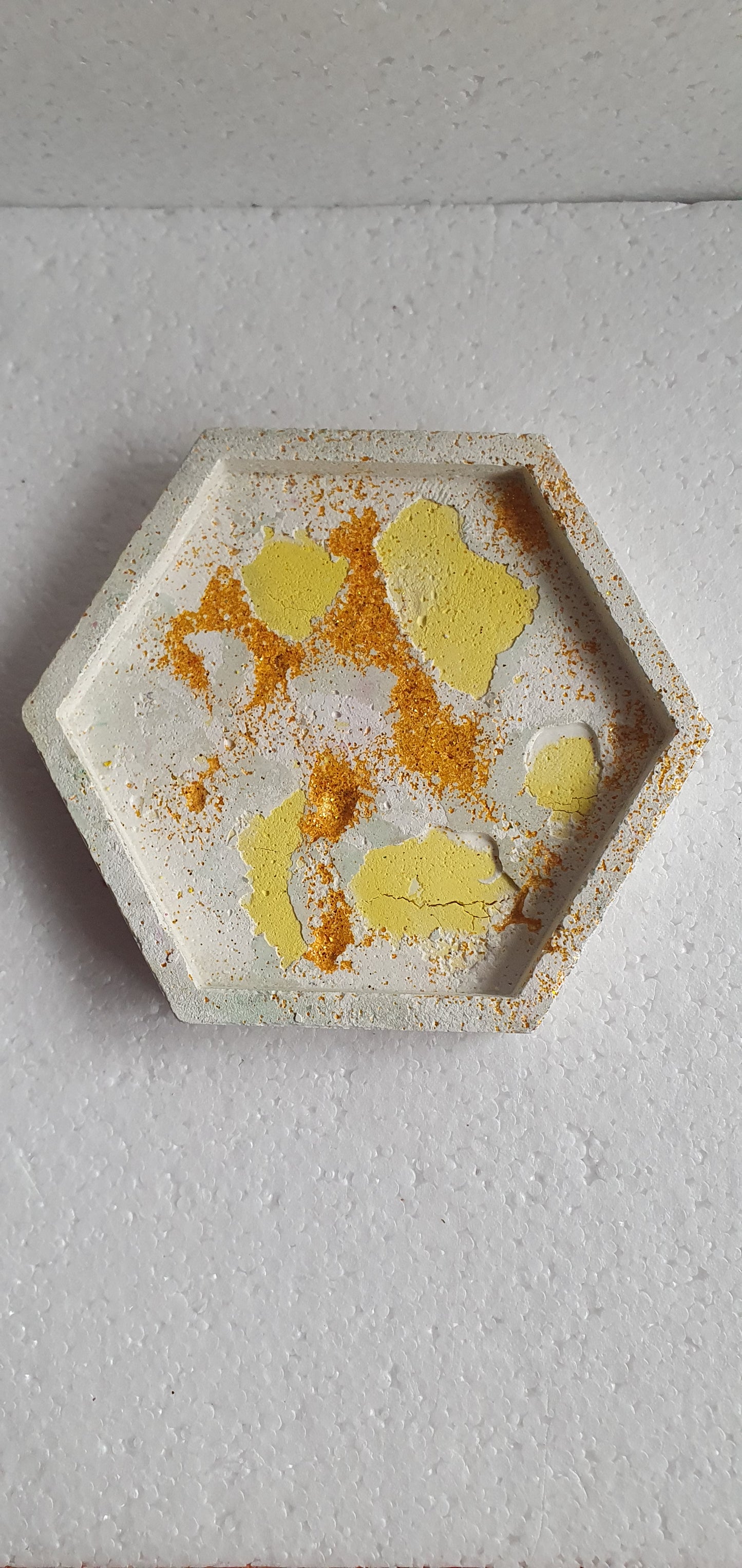 Single Hexagon Coaster Cement Base White Yellow Gold Home Decor Gift