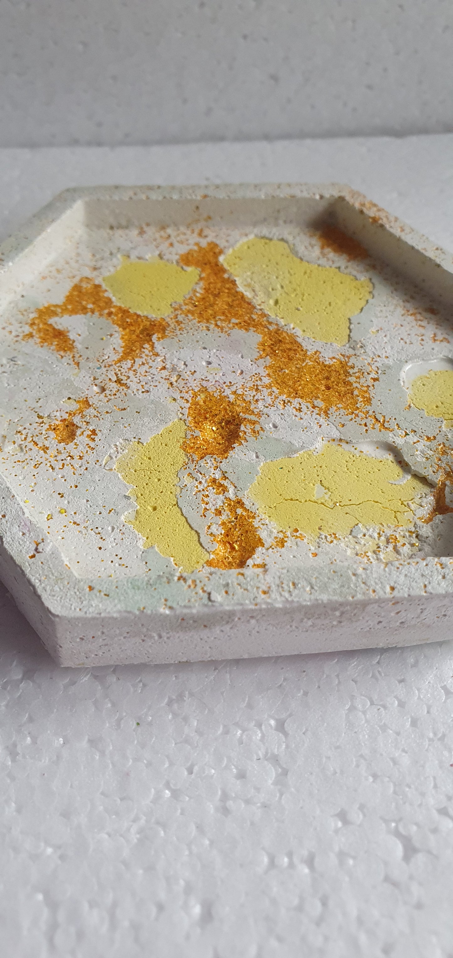 Single Hexagon Coaster Cement Base White Yellow Gold Home Decor Gift