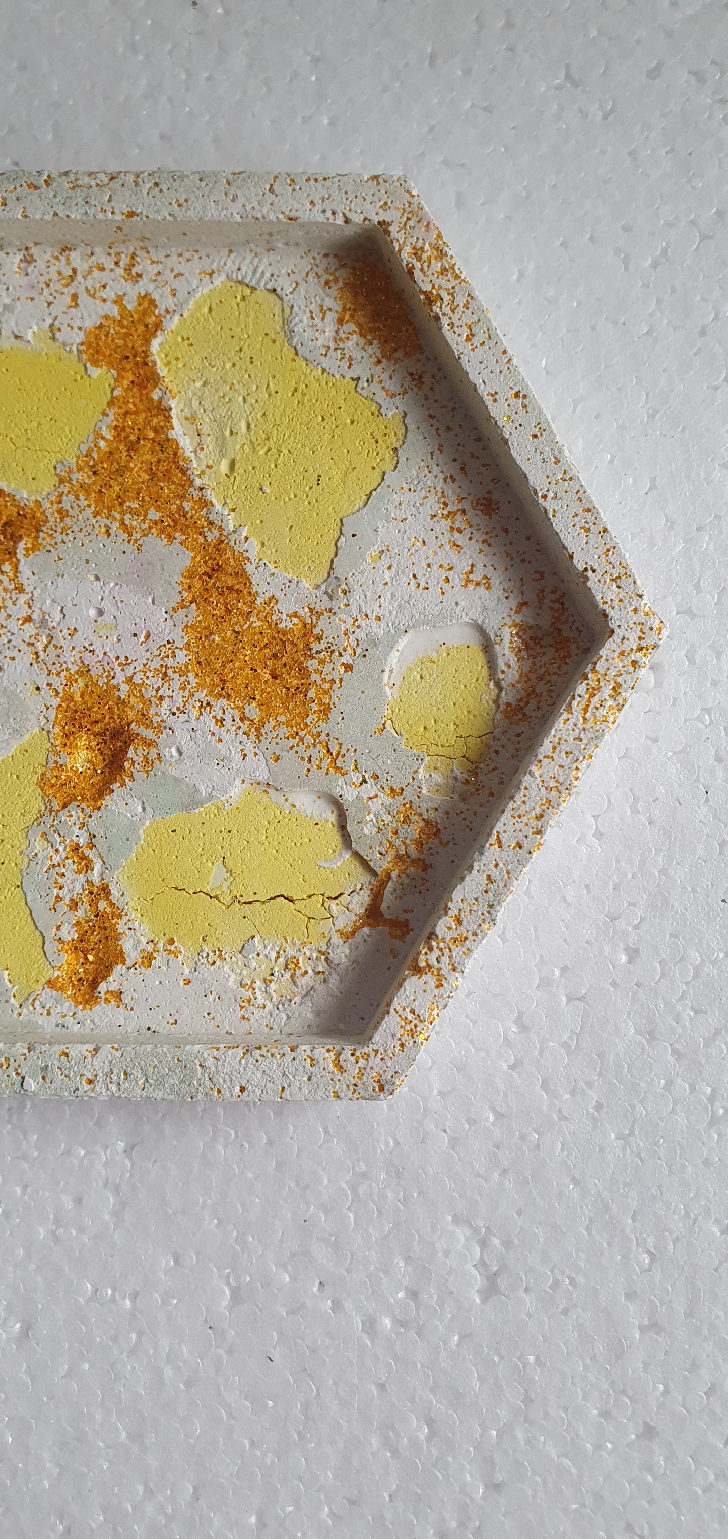 Single Hexagon Coaster Cement Base White Yellow Gold Home Decor Gift