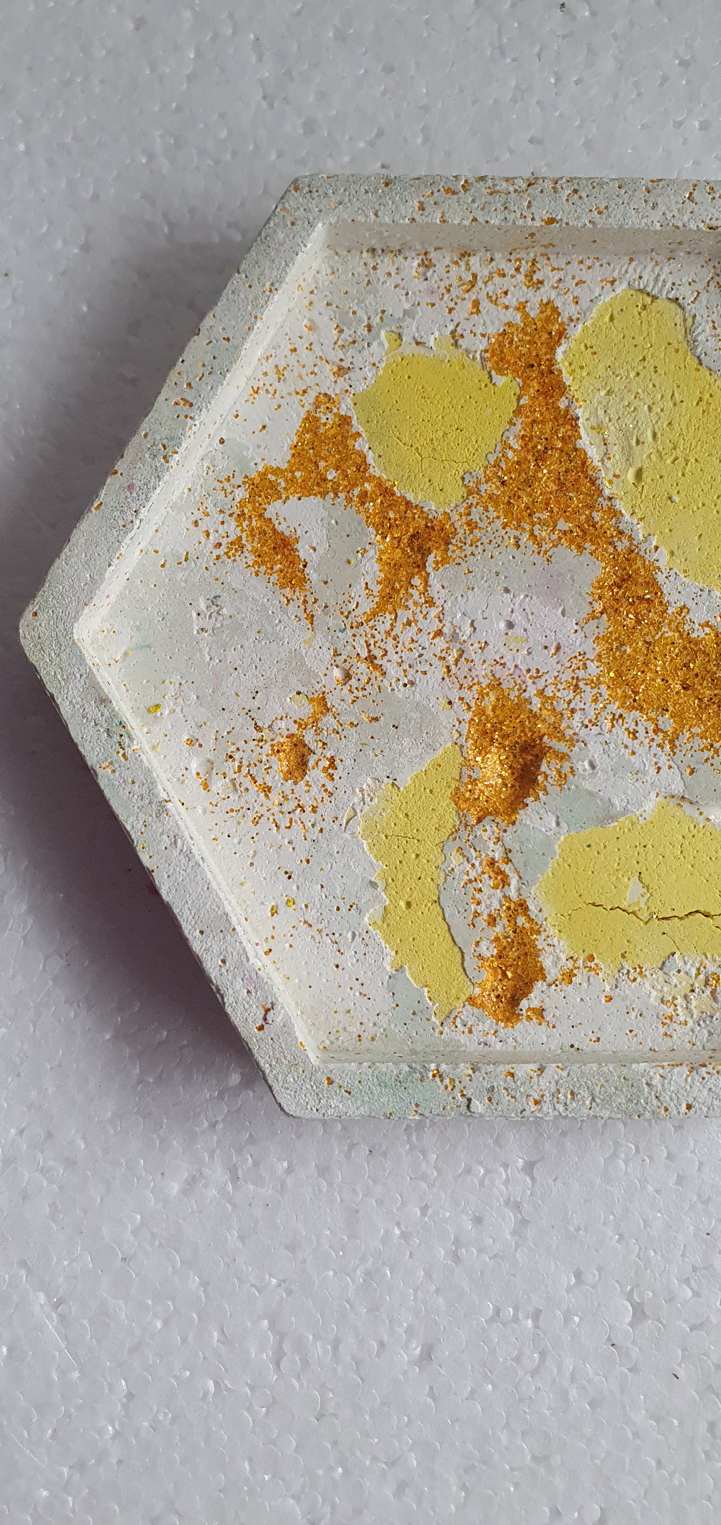 Single Hexagon Coaster Cement Base White Yellow Gold Home Decor Gift