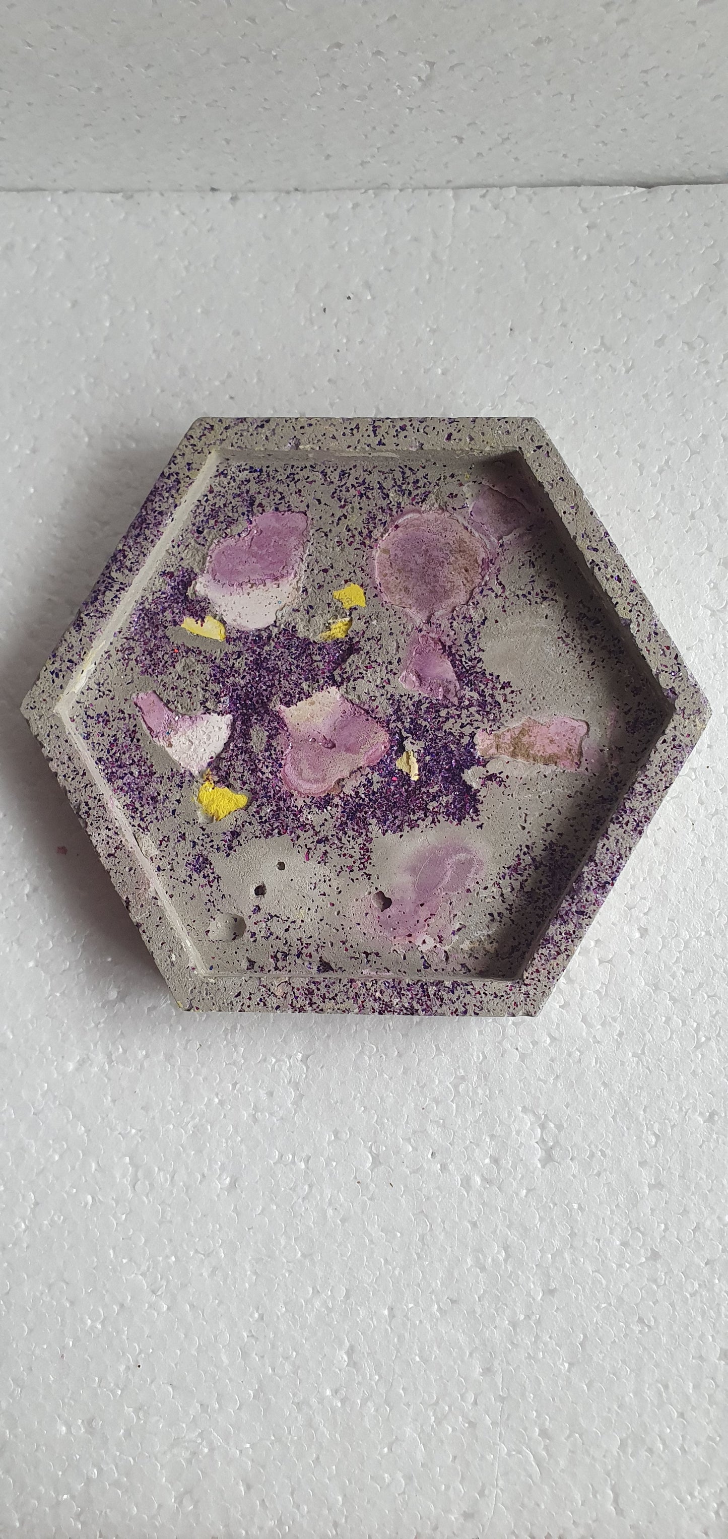 Single Hexagon Coaster Cement Base Grey Purple White Yellow Home Decor Gift