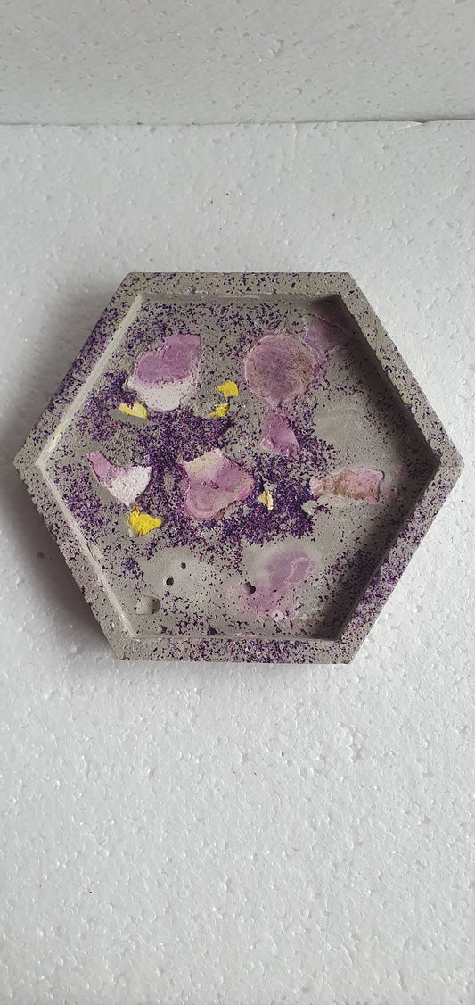 Single Hexagon Coaster Cement Base Grey Purple White Yellow Home Decor Gift