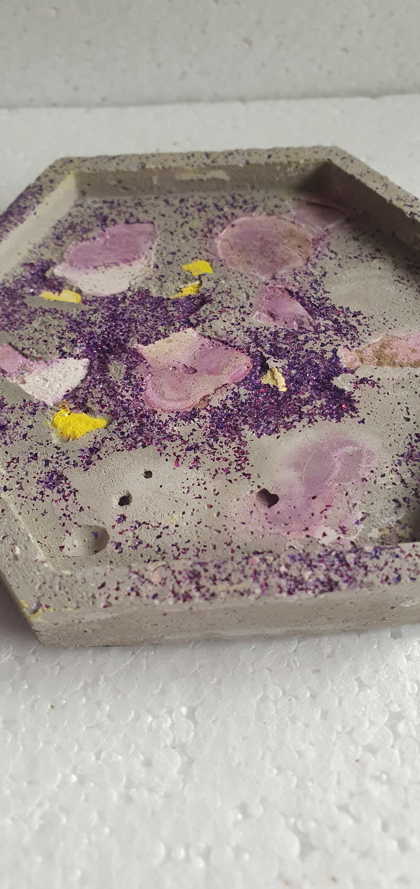 Single Hexagon Coaster Cement Base Grey Purple White Yellow Home Decor Gift