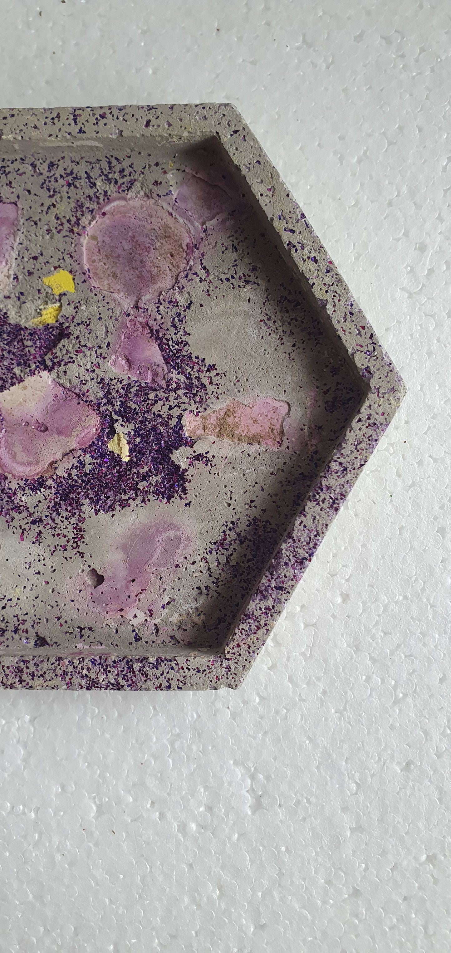 Single Hexagon Coaster Cement Base Grey Purple White Yellow Home Decor Gift