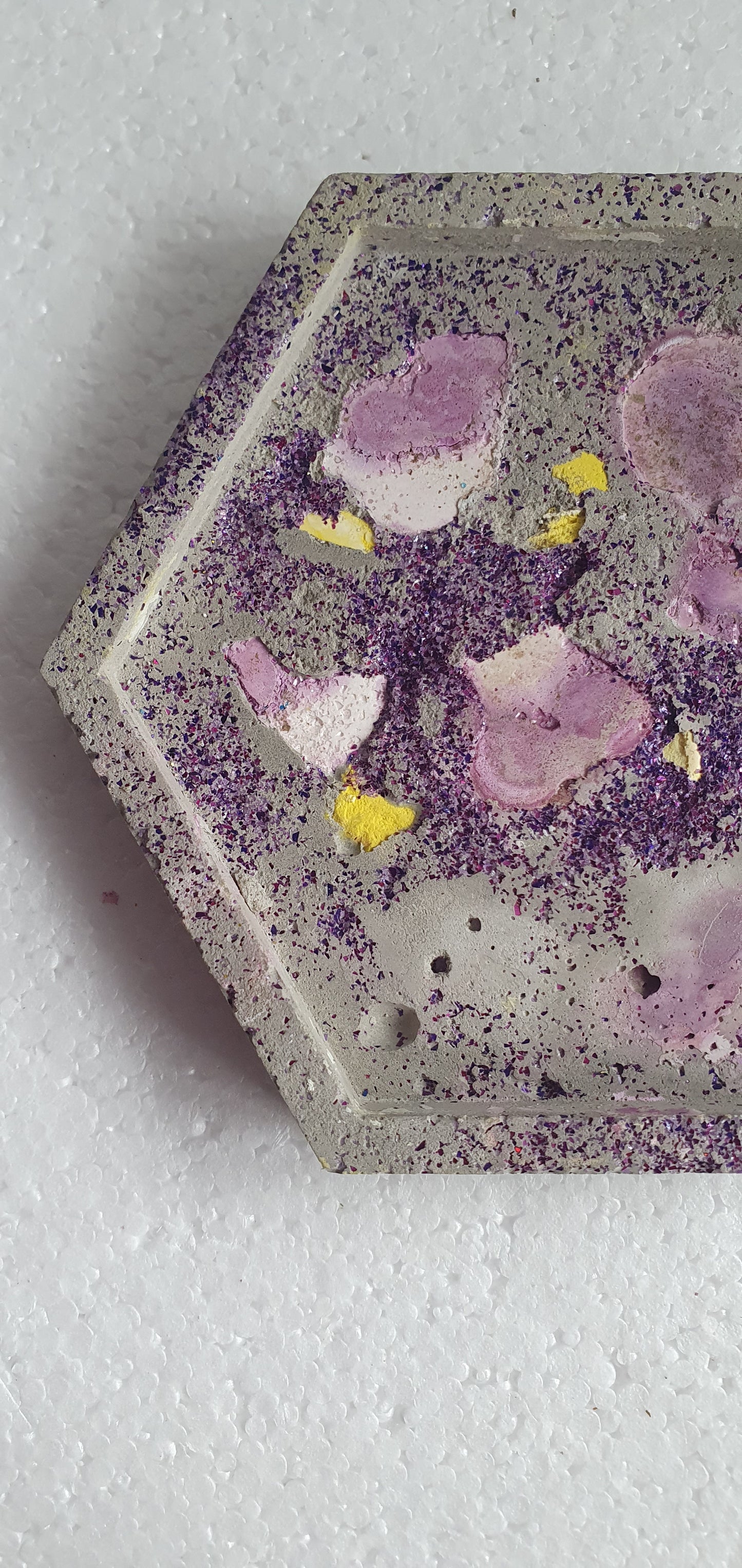 Single Hexagon Coaster Cement Base Grey Purple White Yellow Home Decor Gift