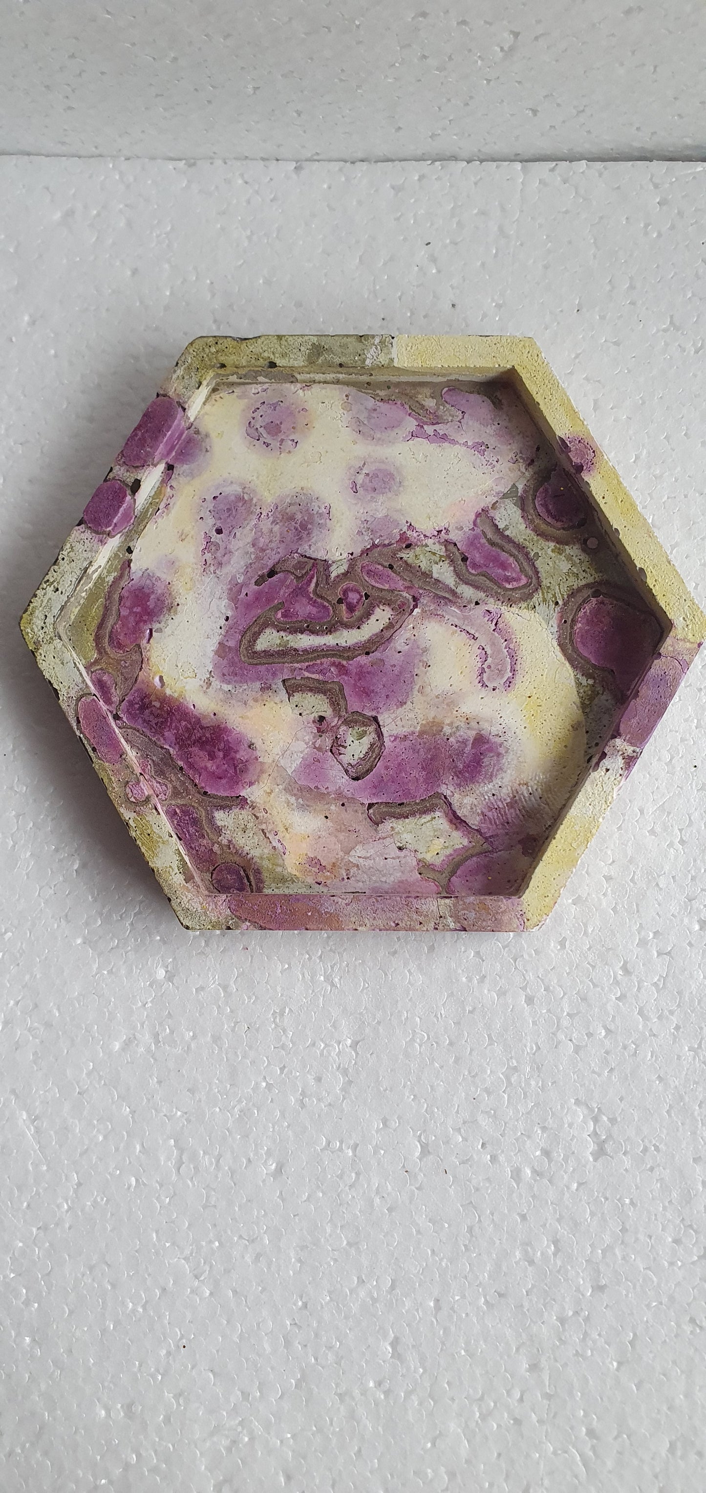 Single Hexagon Coaster Cement Base White Purple Grey Yellow Home Decor Gift