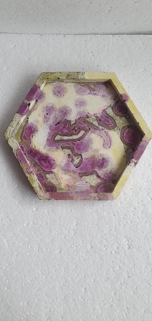 Single Hexagon Coaster Cement Base White Purple Grey Yellow Home Decor Gift