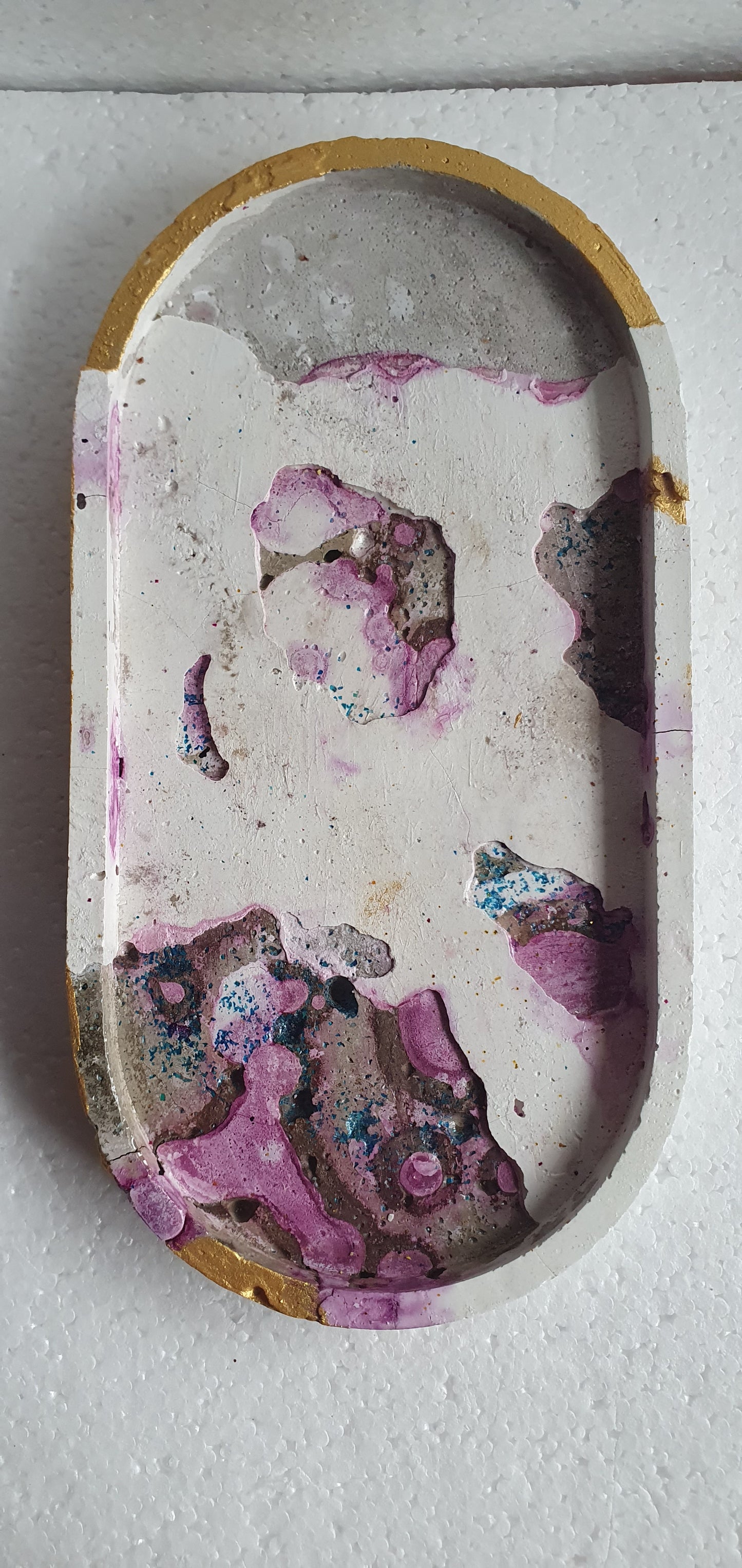 Decoupage Trinket Tray Cement Base White Purple Green Gold Parrots Home Decor Gift