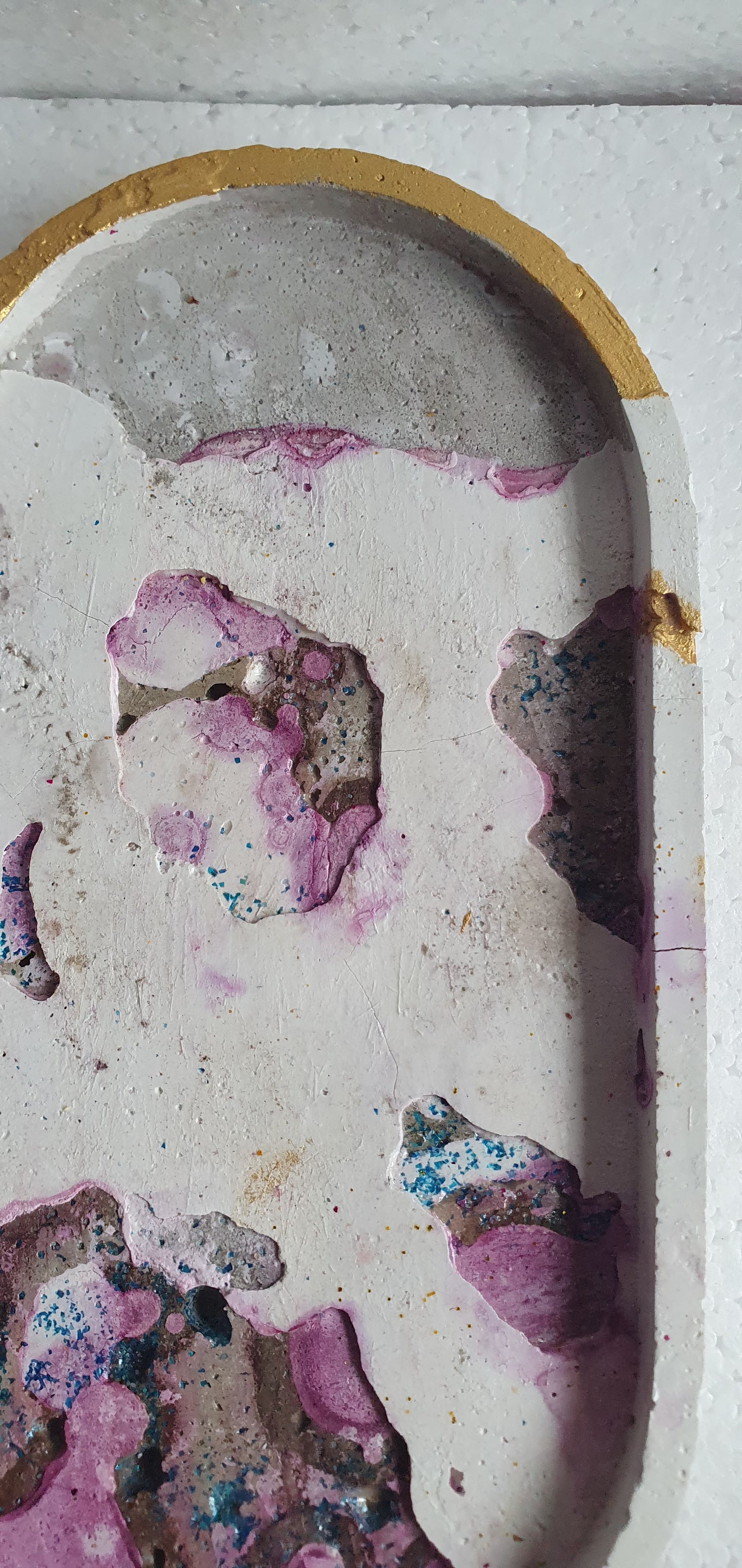 Decoupage Trinket Tray Cement Base White Purple Green Gold Parrots Home Decor Gift