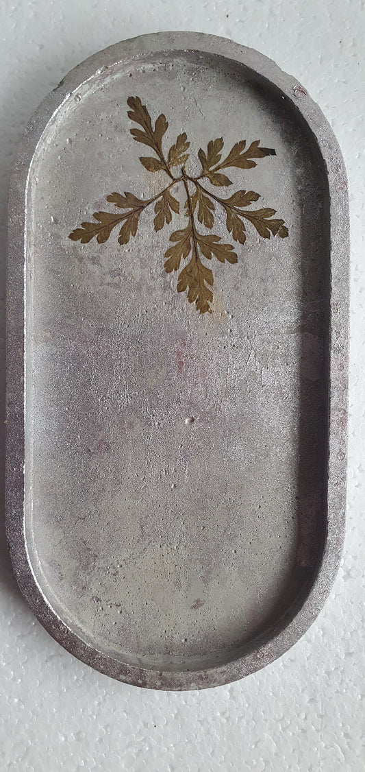 Decoupage Trinket Tray Cement Base Metallic Rose Gold Leaf Home Decor Gift
