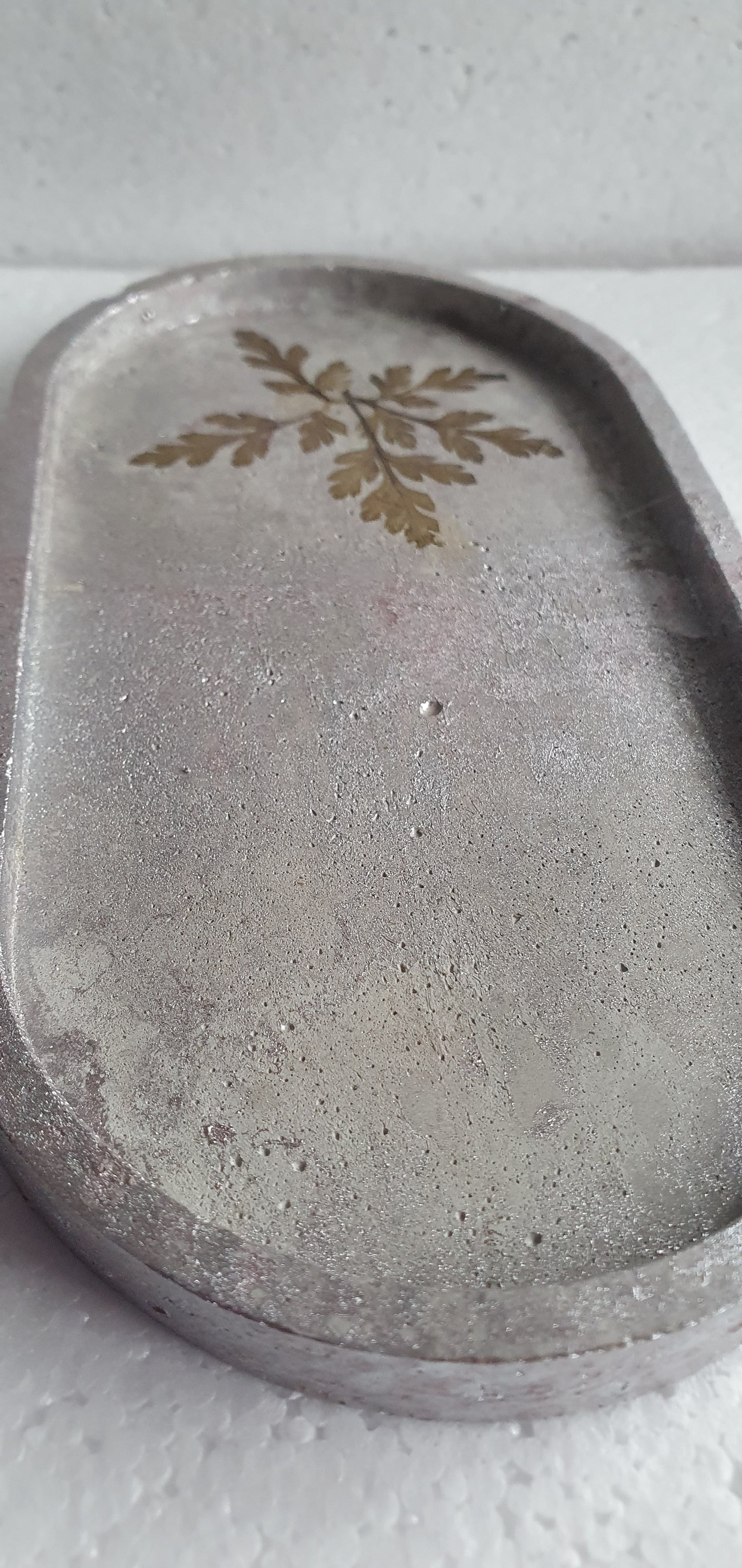 Decoupage Trinket Tray Cement Base Metallic Rose Gold Leaf Home Decor Gift