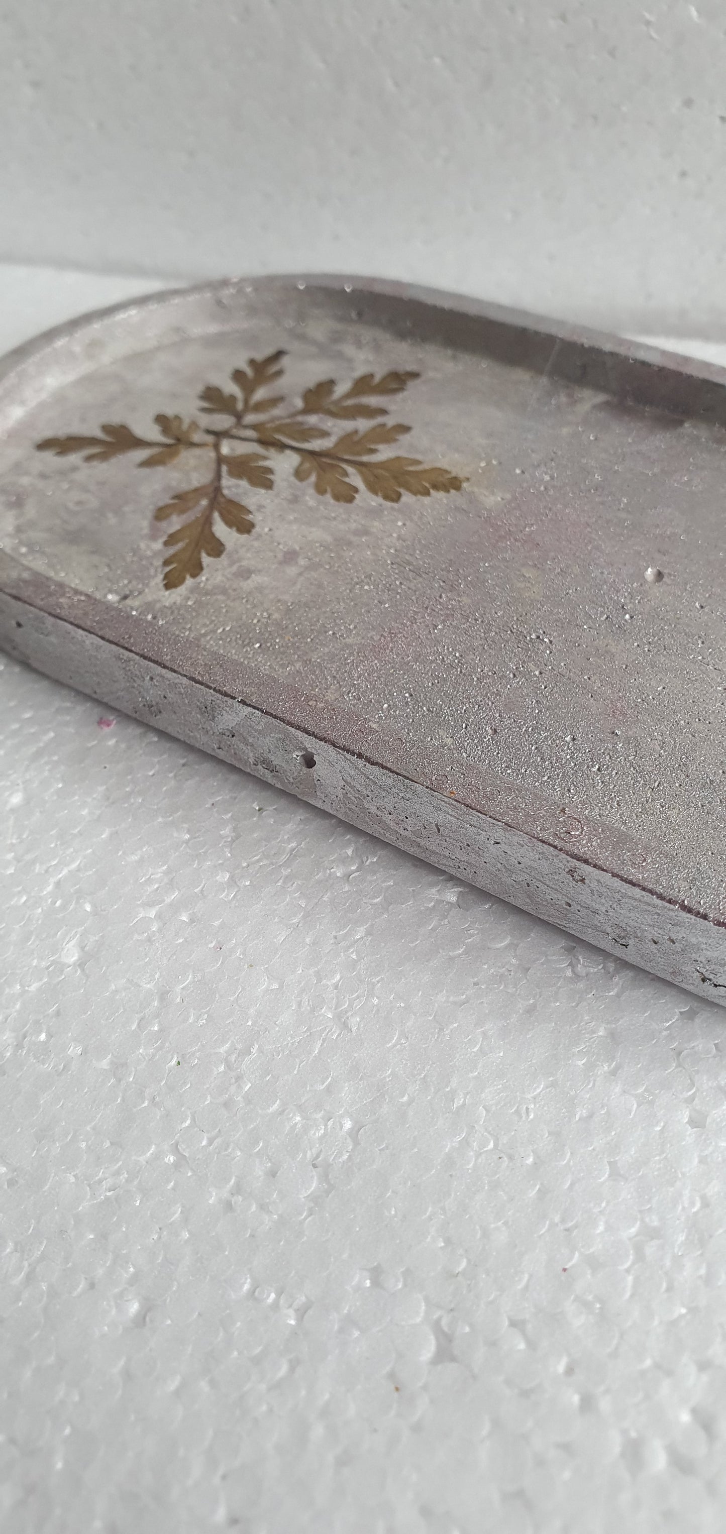 Decoupage Trinket Tray Cement Base Metallic Rose Gold Leaf Home Decor Gift
