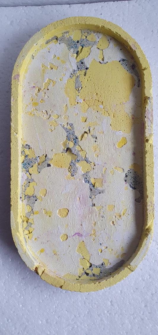 Decoupage Trinket Tray Cement Base White Yellow Grey Home Decor Gift