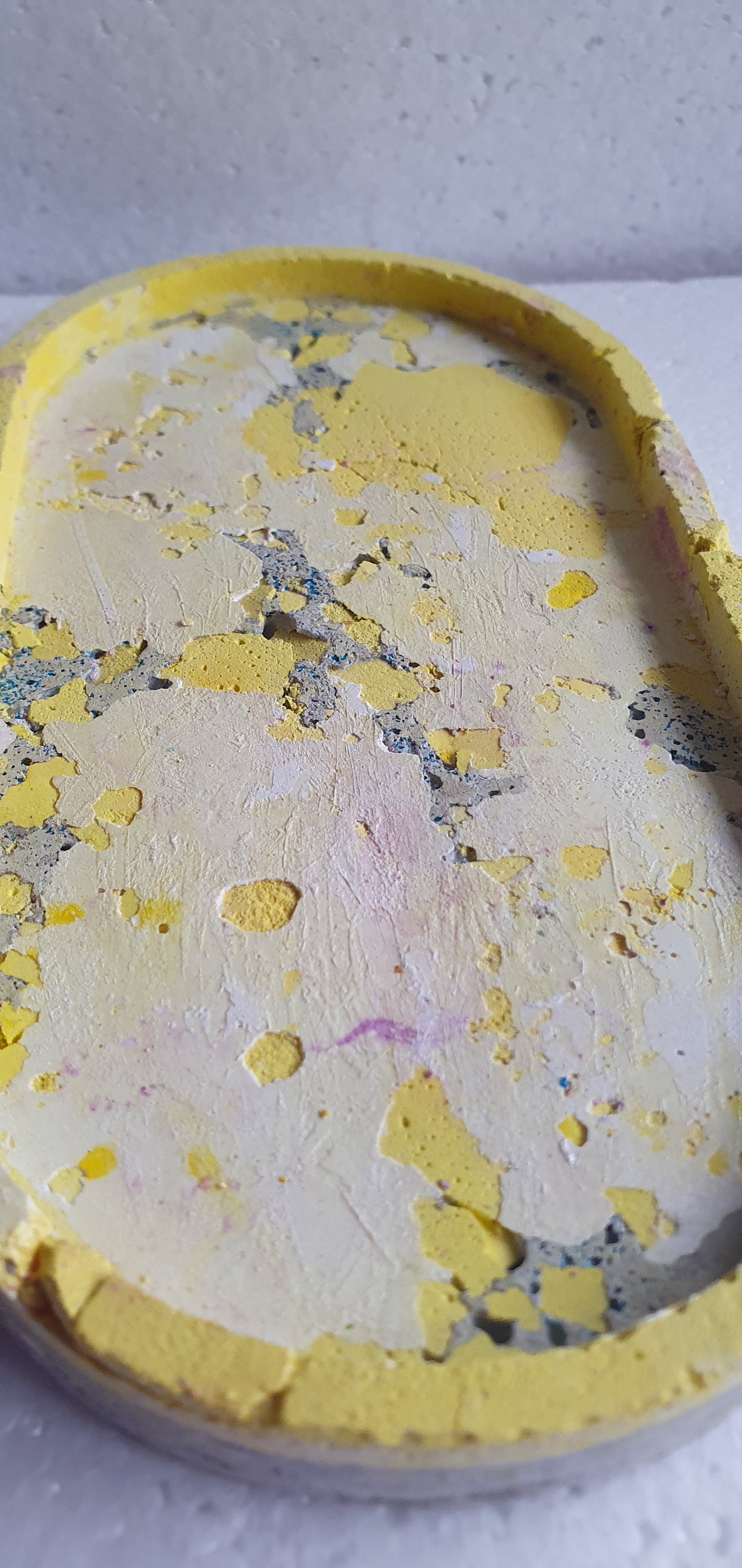 Decoupage Trinket Tray Cement Base White Yellow Grey Home Decor Gift