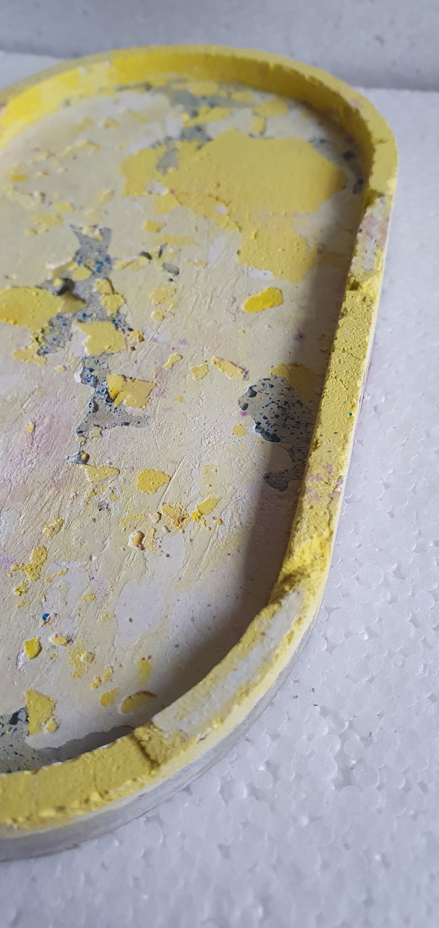 Decoupage Trinket Tray Cement Base White Yellow Grey Home Decor Gift