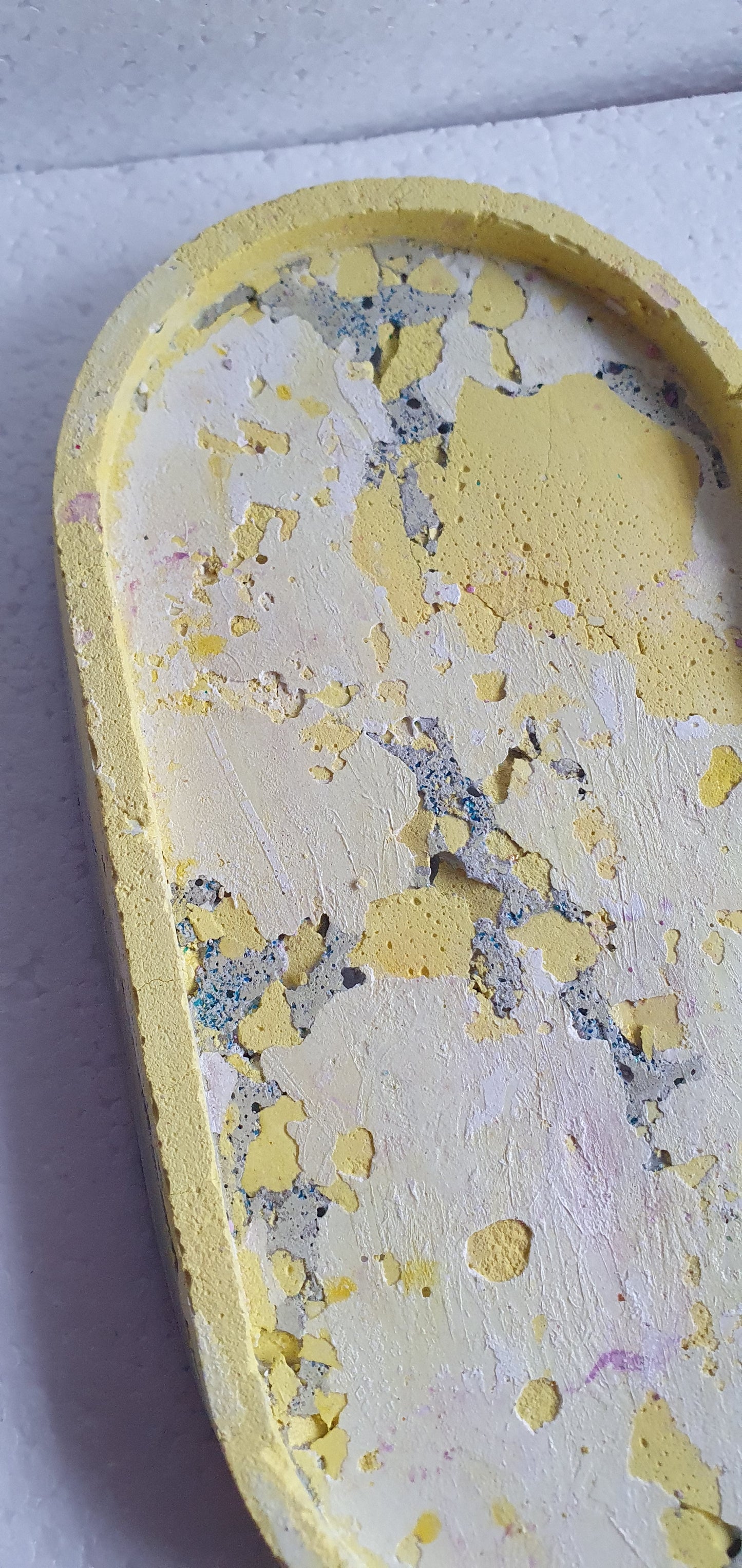 Decoupage Trinket Tray Cement Base White Yellow Grey Home Decor Gift