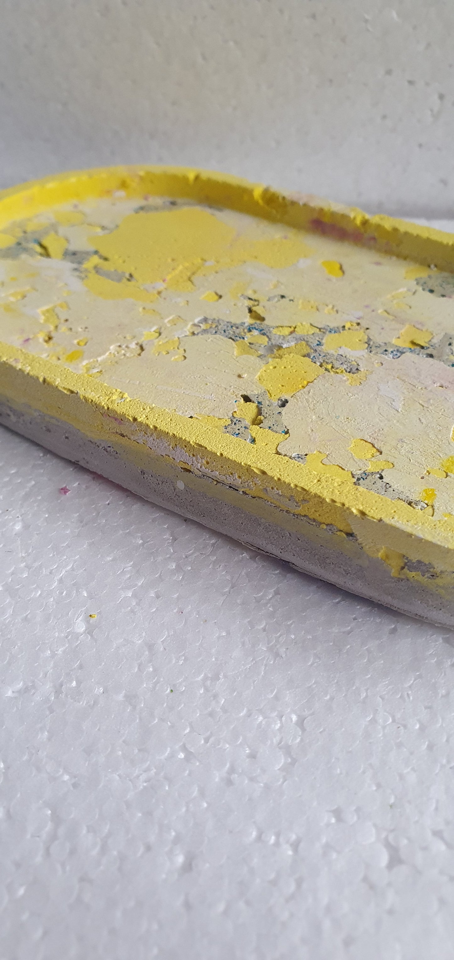 Decoupage Trinket Tray Cement Base White Yellow Grey Home Decor Gift