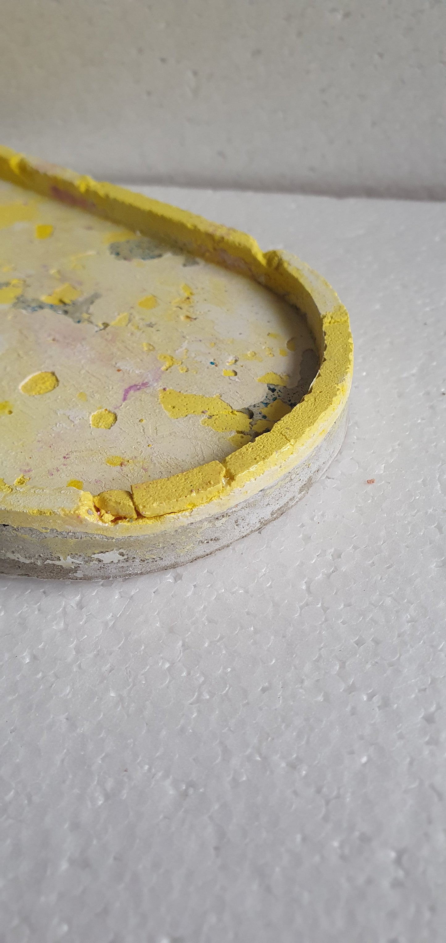 Decoupage Trinket Tray Cement Base White Yellow Grey Home Decor Gift
