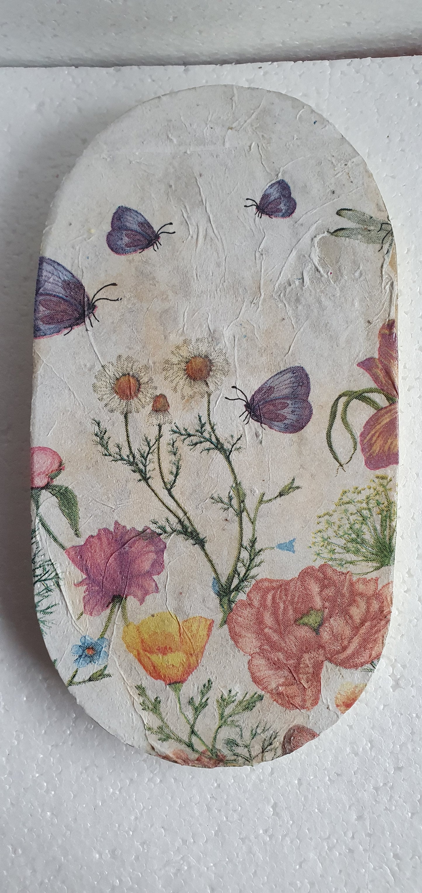 Decoupage Trinket Tray Cement Base White Yellow Grey Home Decor Gift