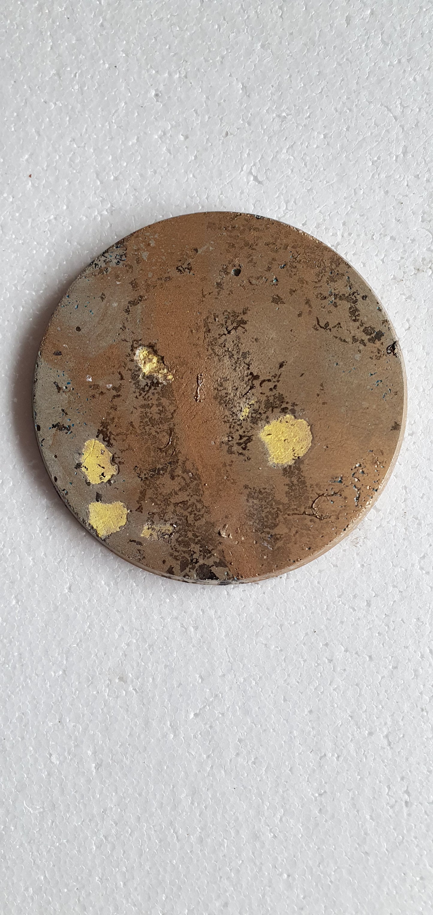 Large Single Round Decoupage Coaster Cement Base Grey Yellow Black Gold Home Decor Gift