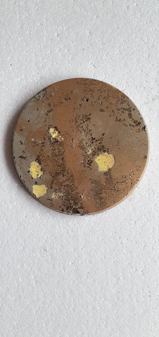 Large Single Round Decoupage Coaster Cement Base Grey Yellow Black Gold Home Decor Gift