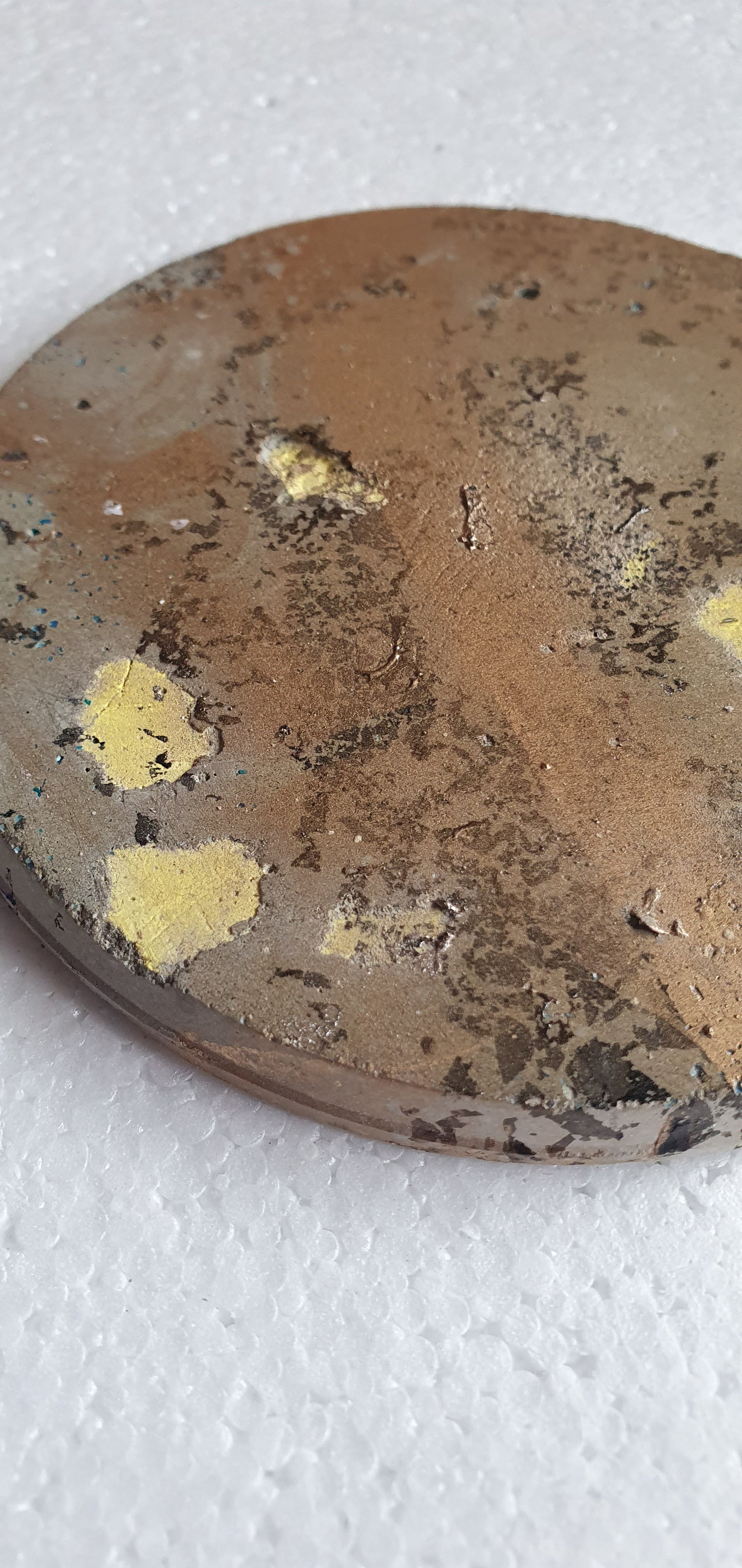 Large Single Round Decoupage Coaster Cement Base Grey Yellow Black Gold Home Decor Gift