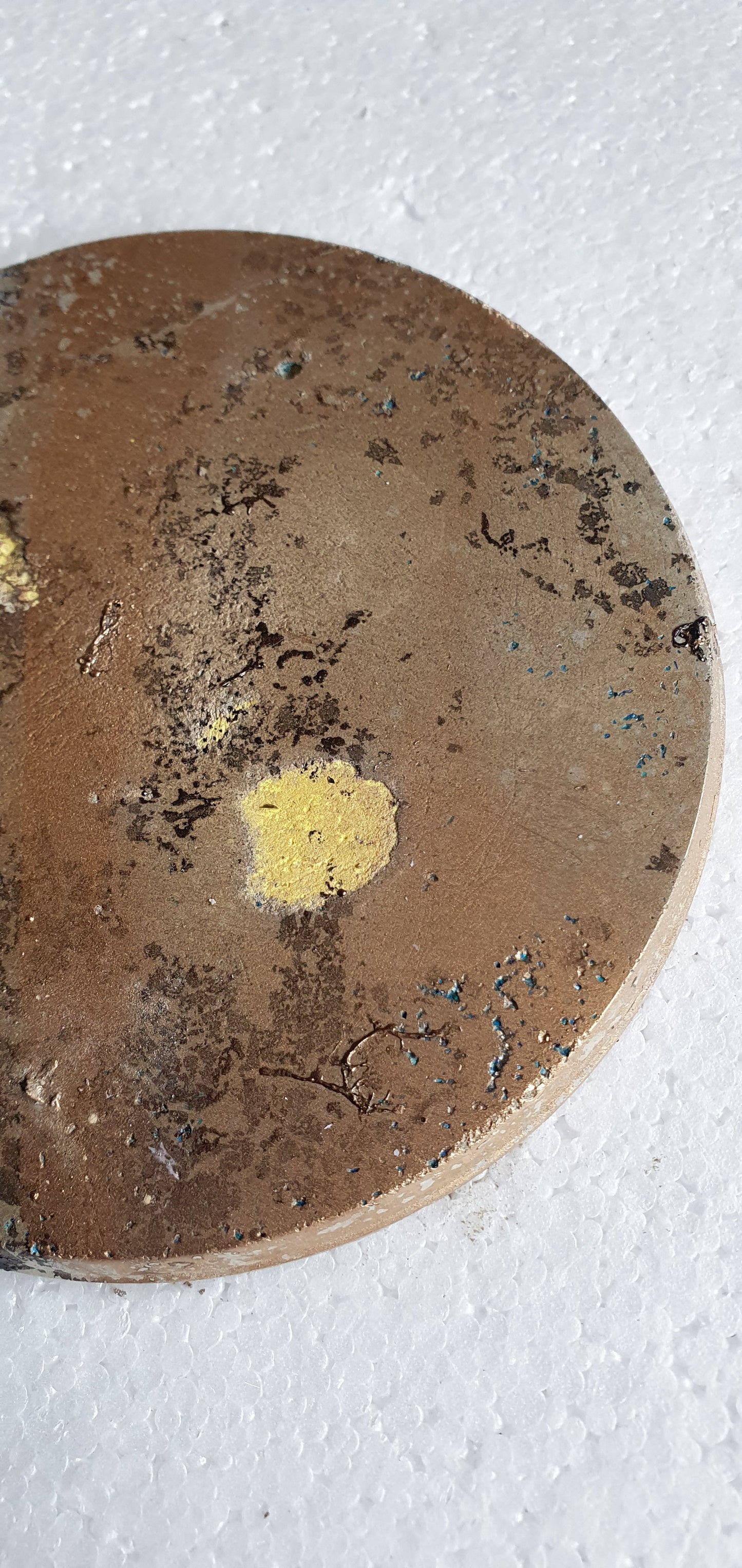 Large Single Round Decoupage Coaster Cement Base Grey Yellow Black Gold Home Decor Gift