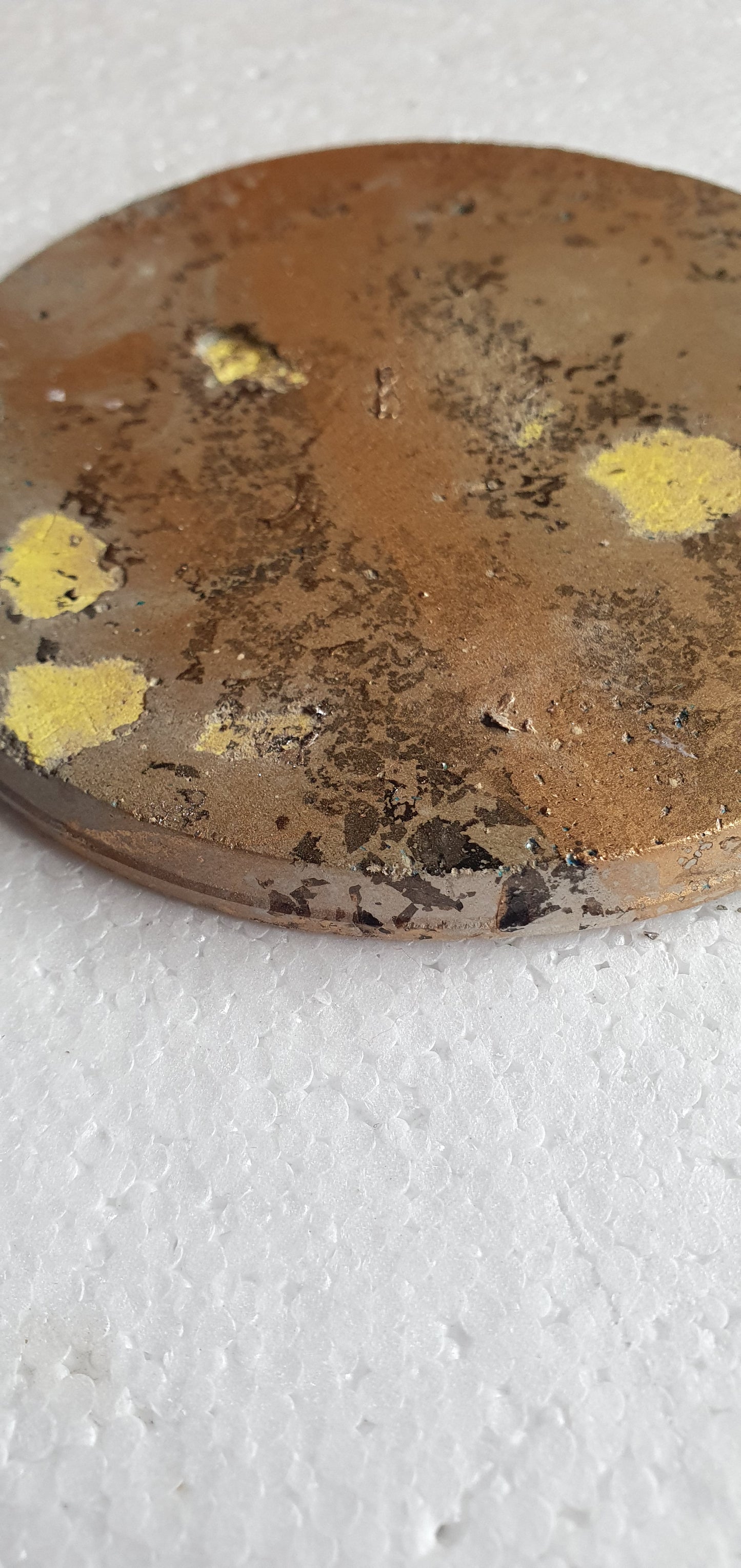 Large Single Round Decoupage Coaster Cement Base Grey Yellow Black Gold Home Decor Gift