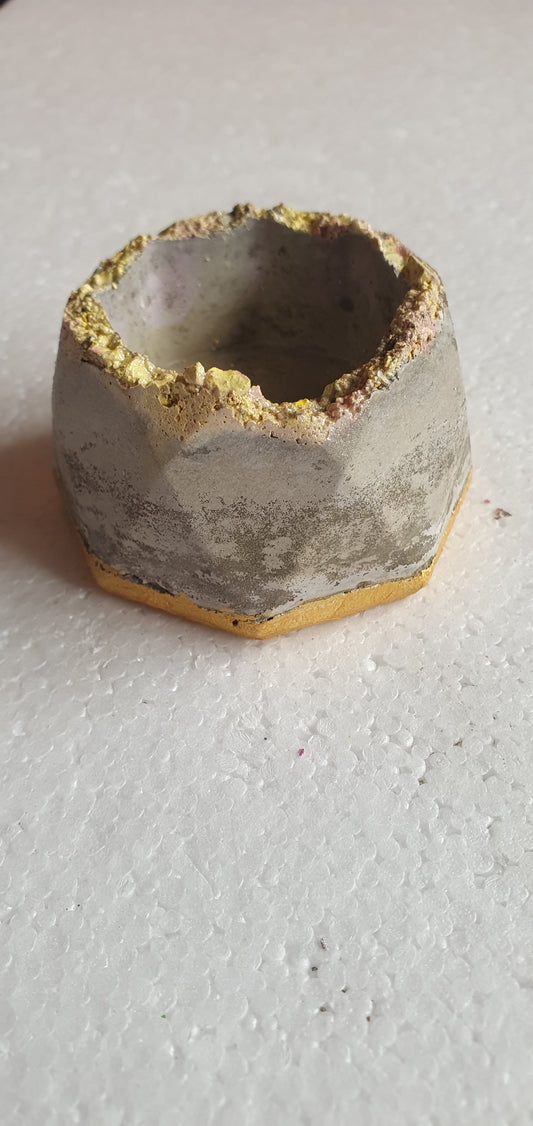 Single Octagonal Cement Tealight Holder Grey Gold Home Decor Gift