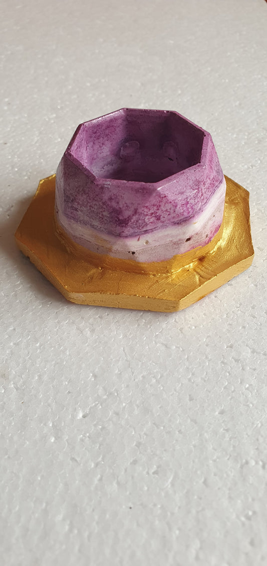 Single Octagonal Cement Tealight Holder Pink Purple Gold Home Decor Gift