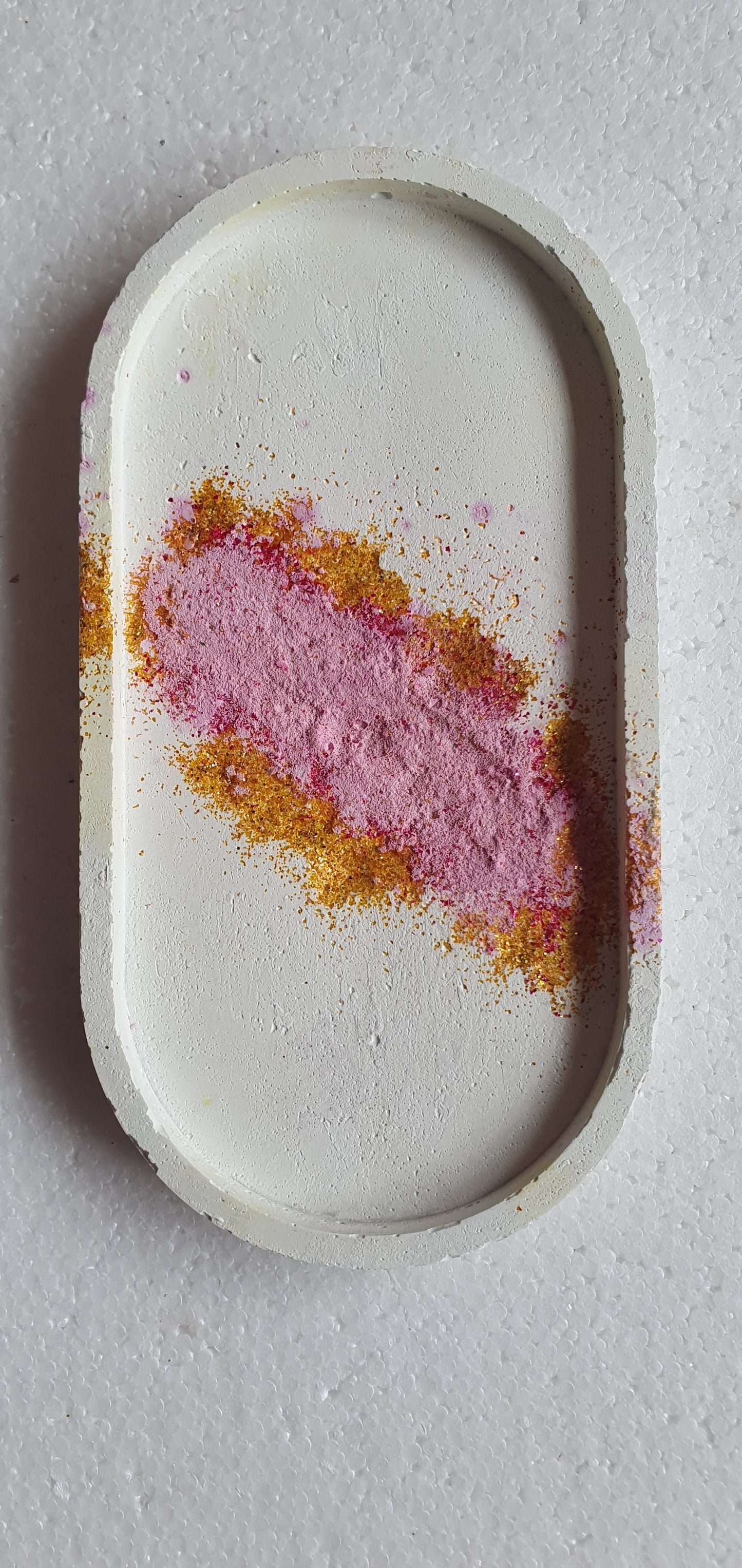 Decoupage Trinket Tray Cement Base Gold Pink White Home Decor Gift