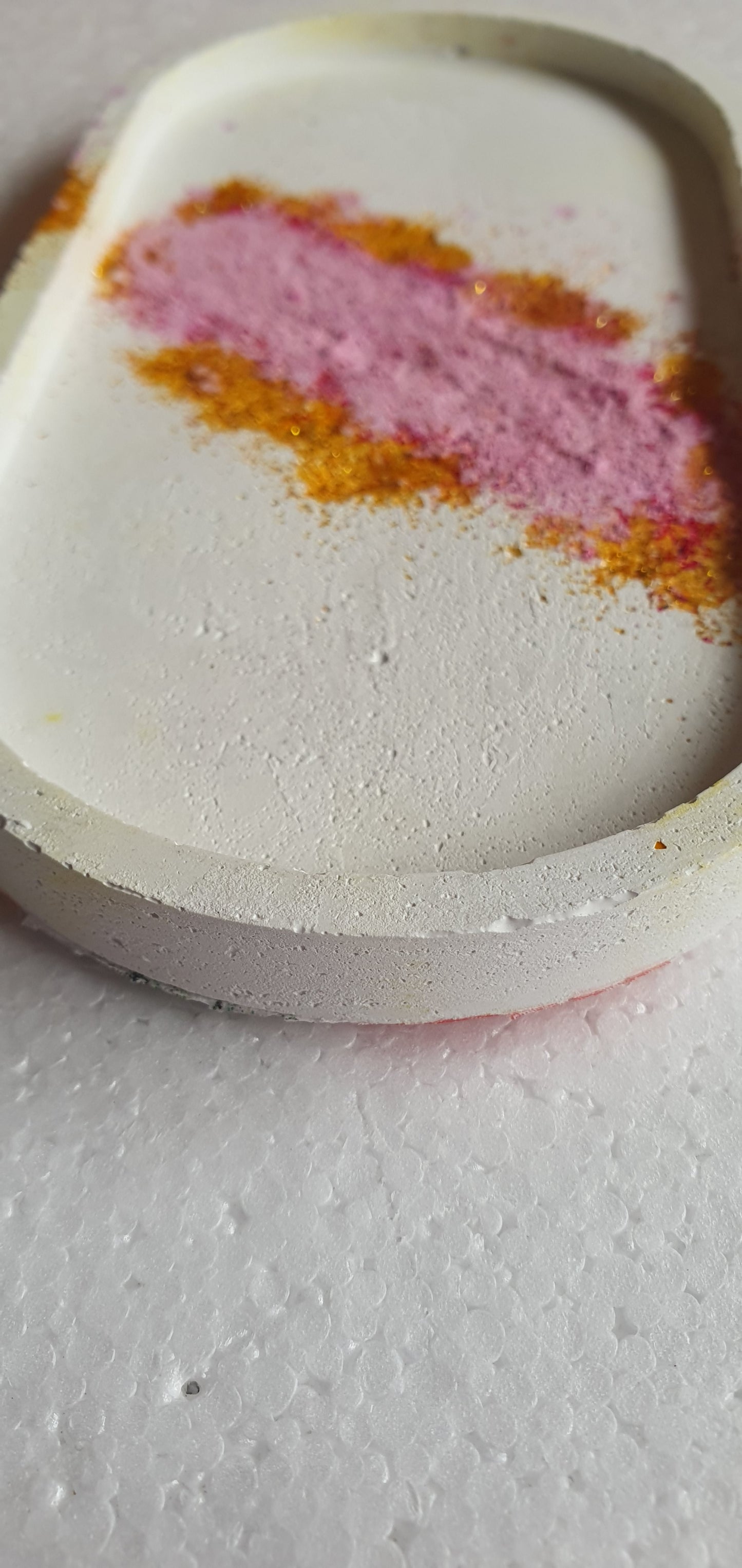 Decoupage Trinket Tray Cement Base Gold Pink White Home Decor Gift