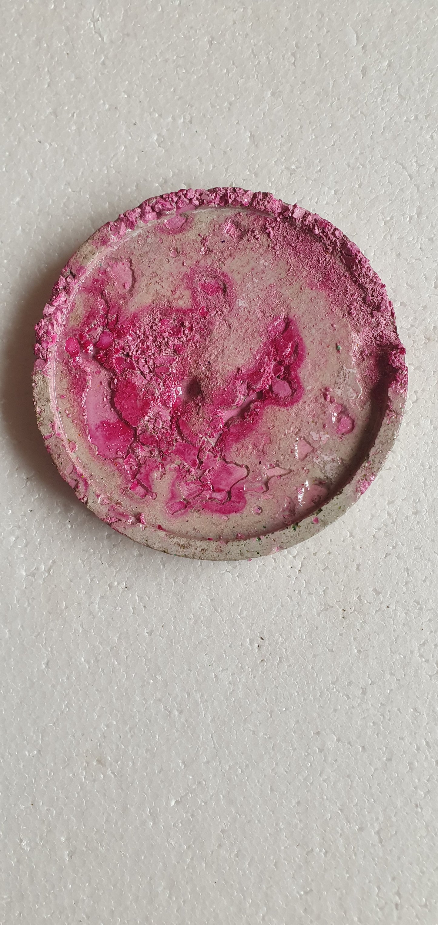 Set Of Three Hexagon Coasters White Grey Cement Base Pink Green Home Decor Gift