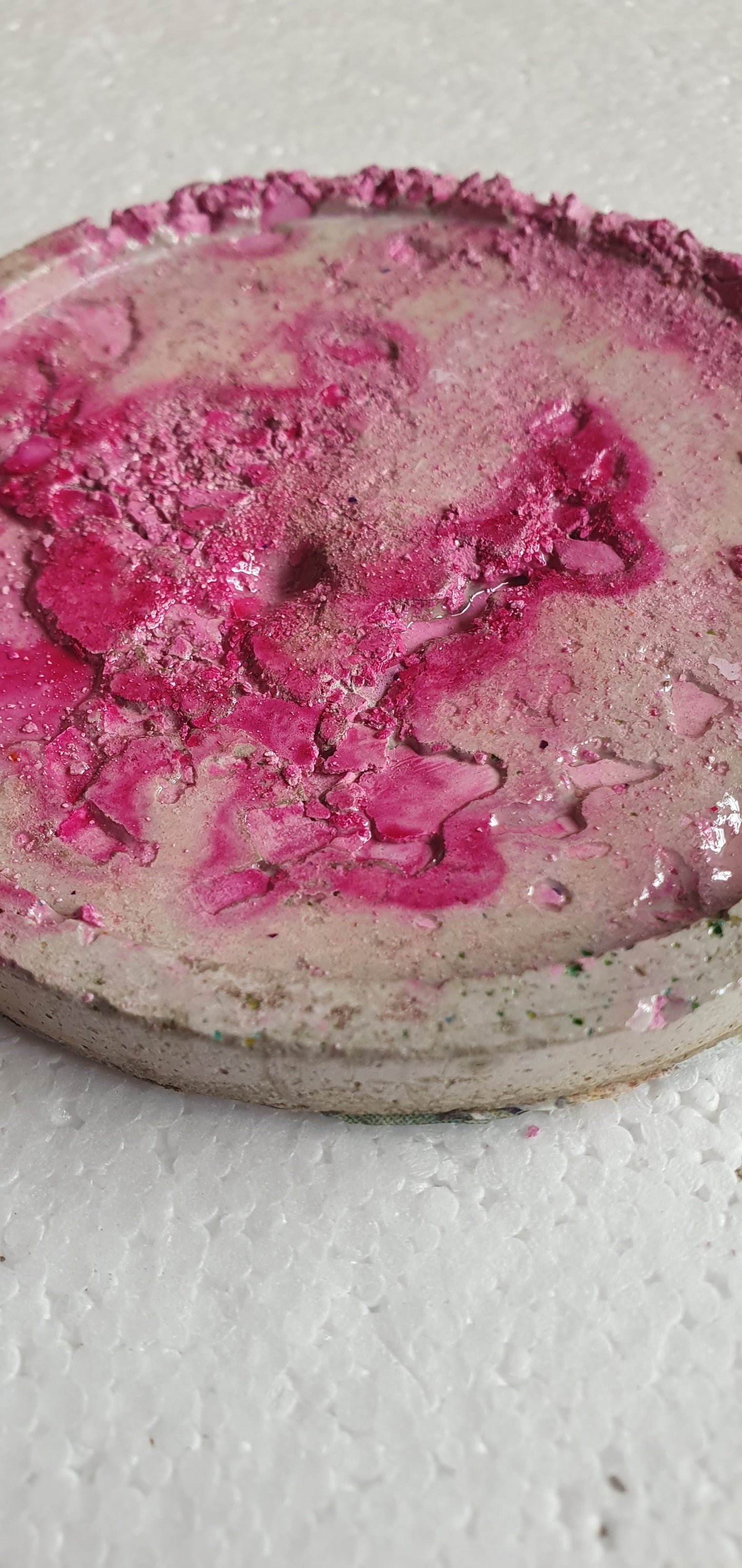 Single Round Decoupage Coaster Trinket Tray Cement Base Grey Pink Home Decor Gift
