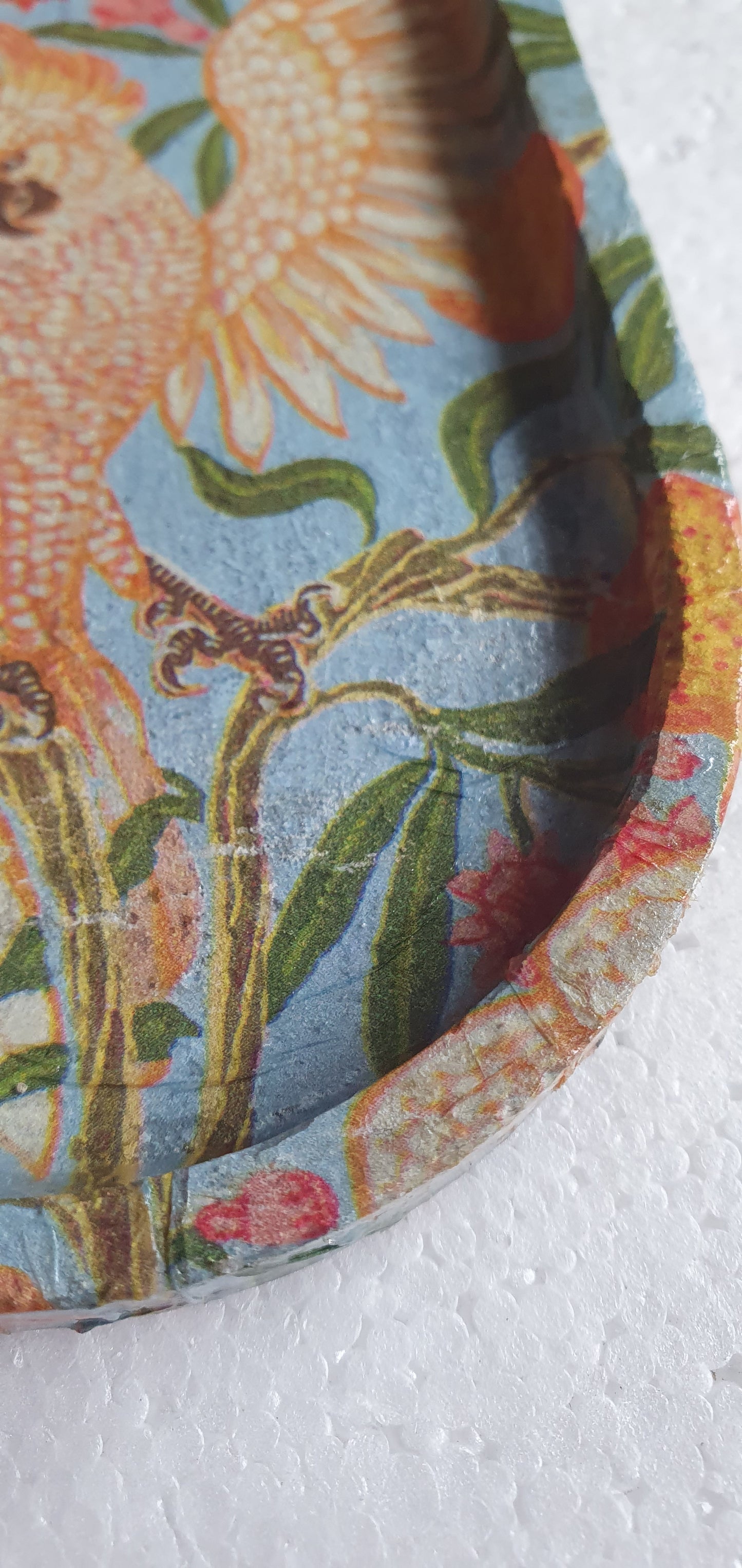 Decoupage Trinket Tray Cement Base Orange Blue Green Cockatoos Home Decor Gift