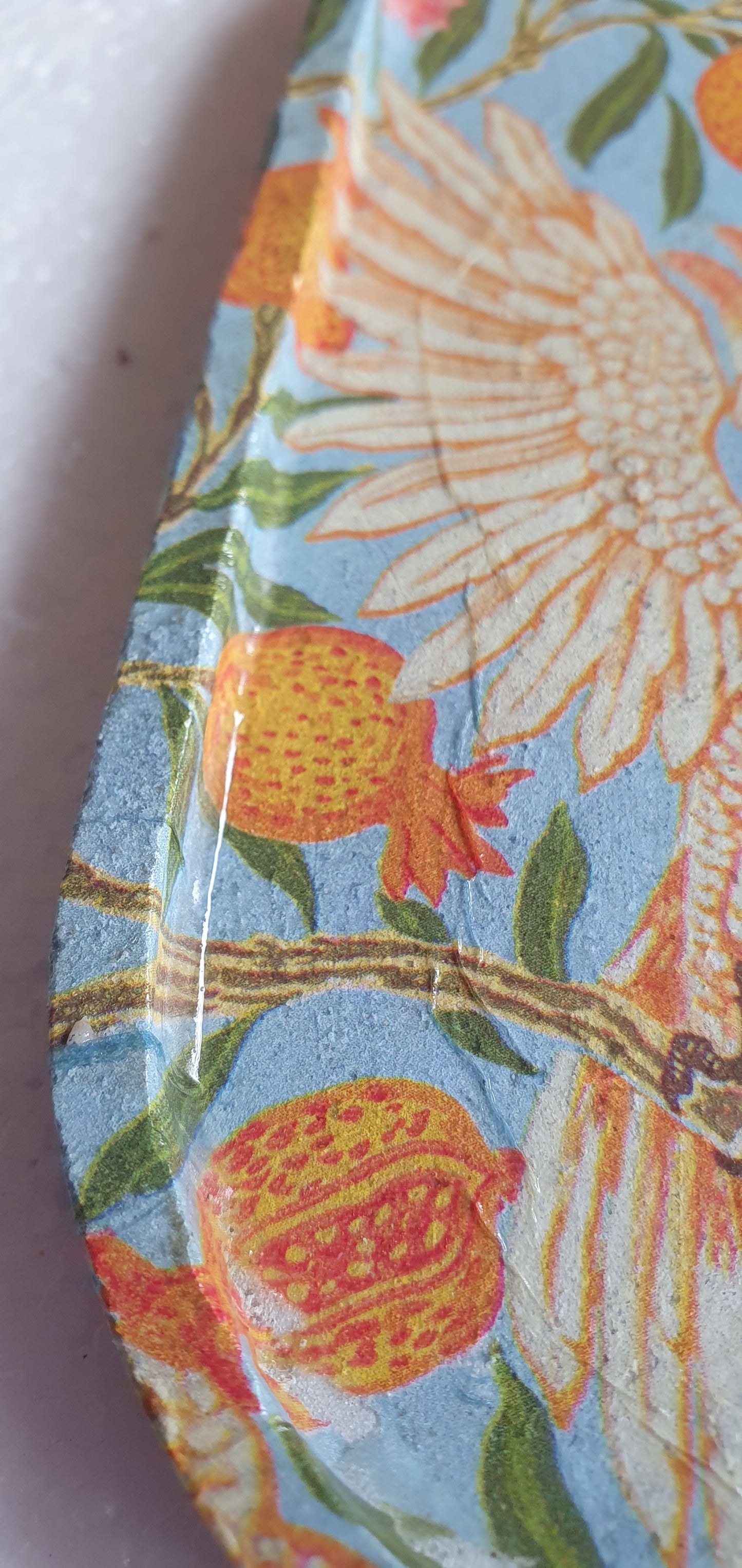 Decoupage Trinket Tray Cement Base Orange Blue Green Cockatoos Home Decor Gift