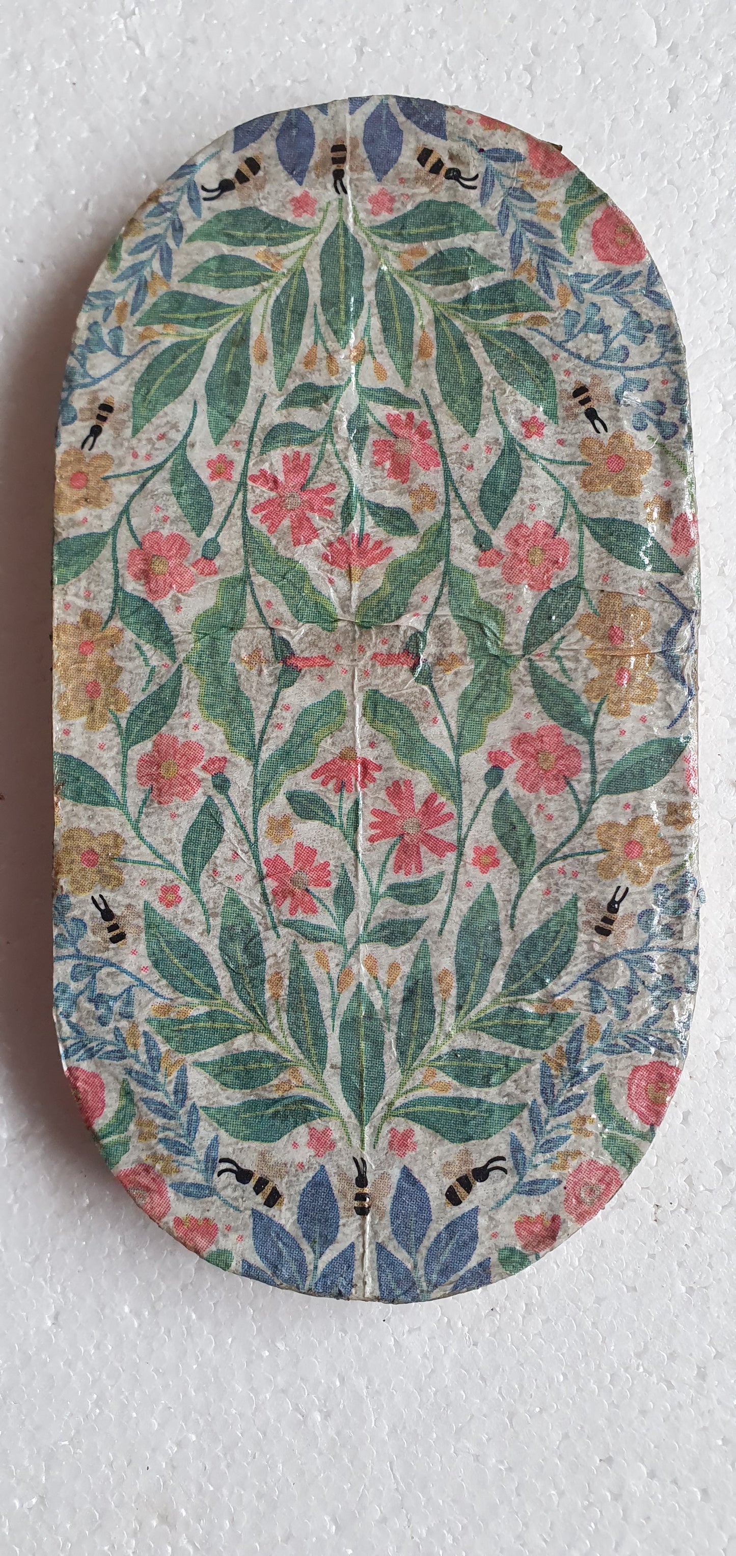 Decoupage Trinket Tray Cement Base Gold Purple Pink Partridges Pears Home Decor Gift
