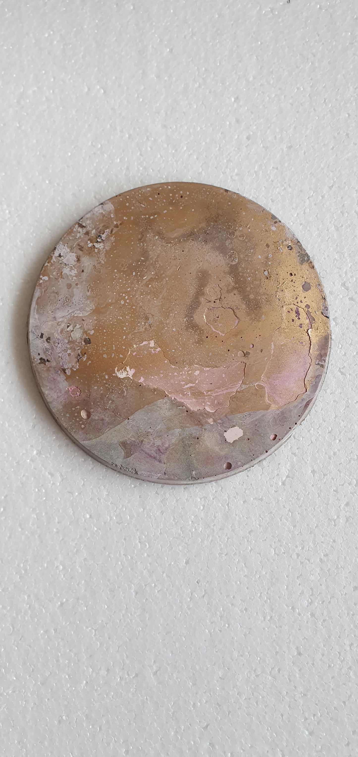 Large Single Round Decoupage Coaster Cement Base Grey Pink Gold Home Decor Gift