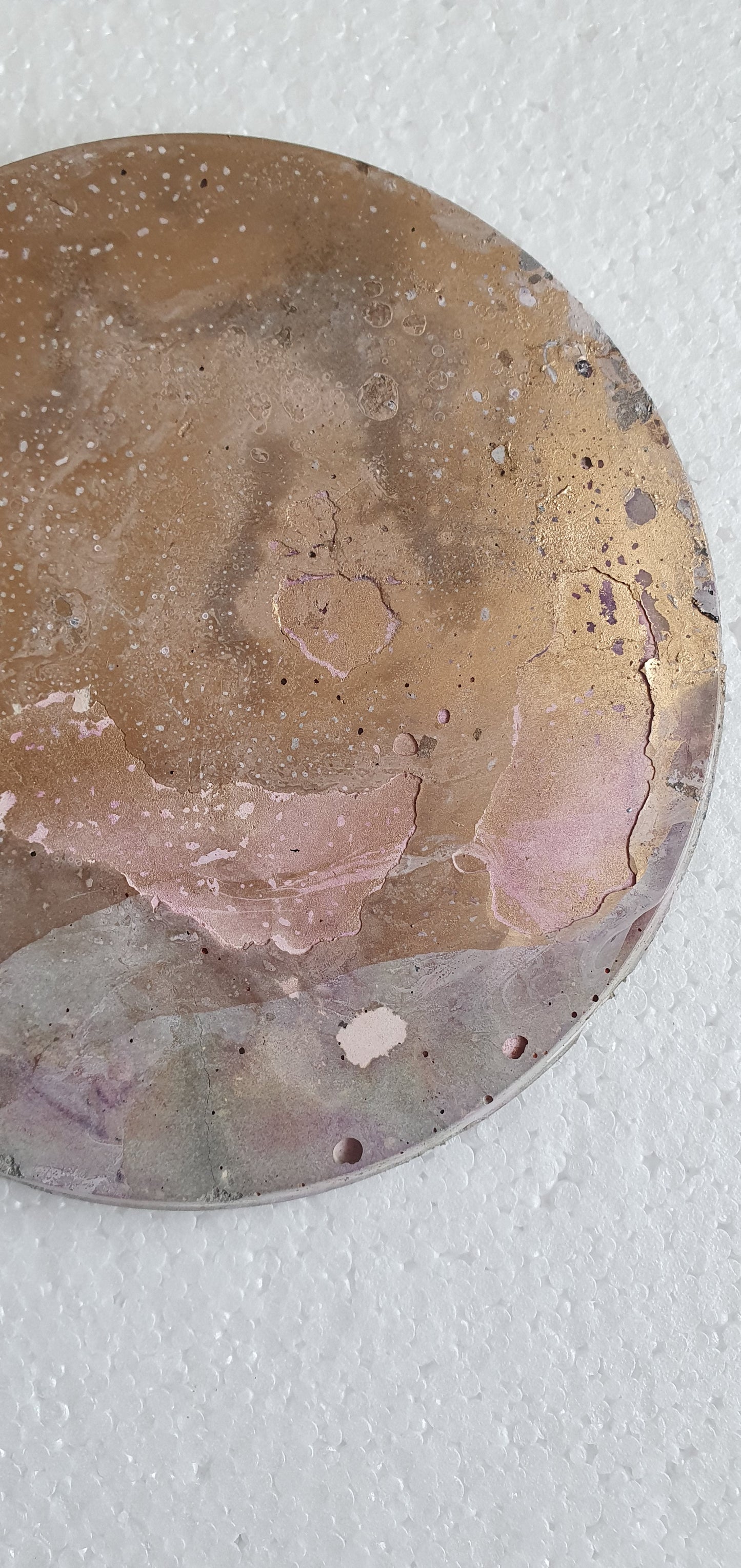 Large Single Round Decoupage Coaster Cement Base Grey Pink Gold Home Decor Gift