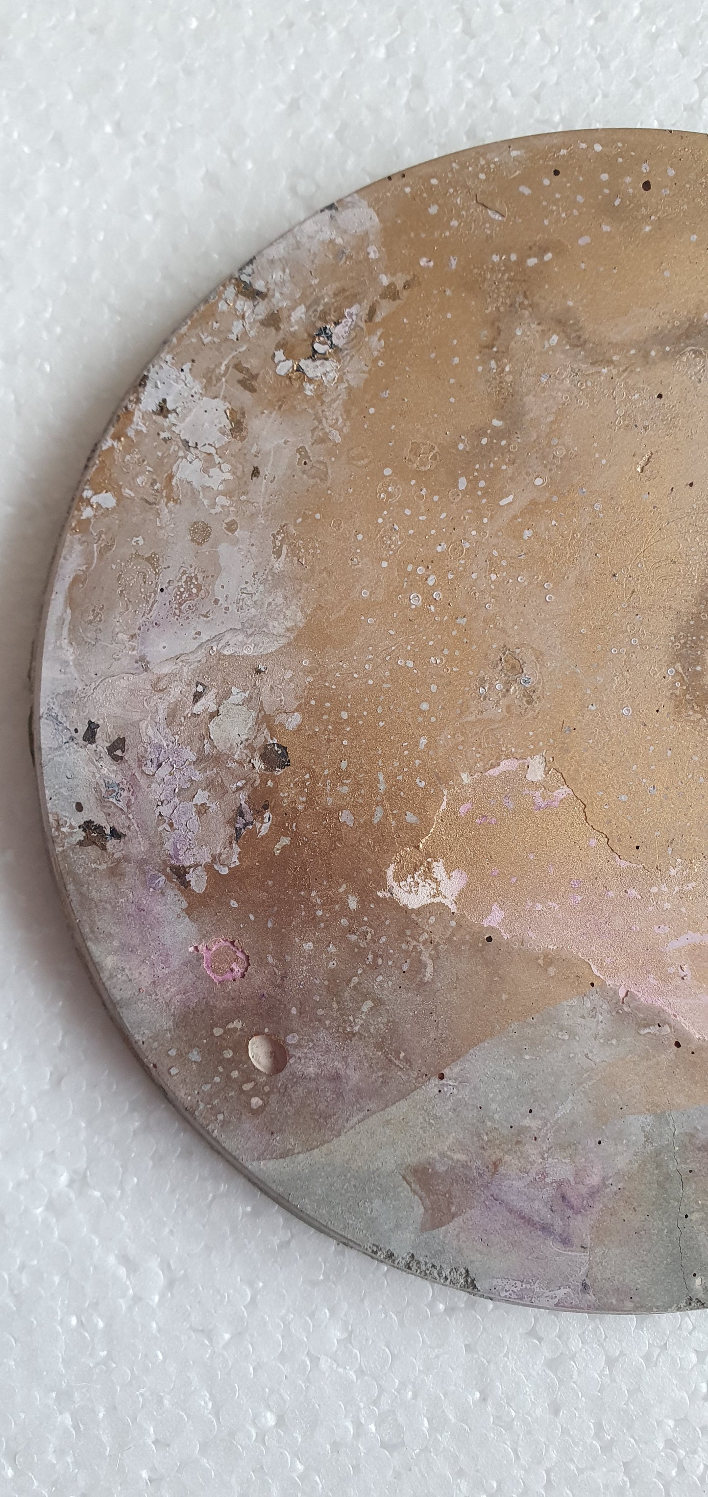 Large Single Round Decoupage Coaster Cement Base Grey Pink Gold Home Decor Gift